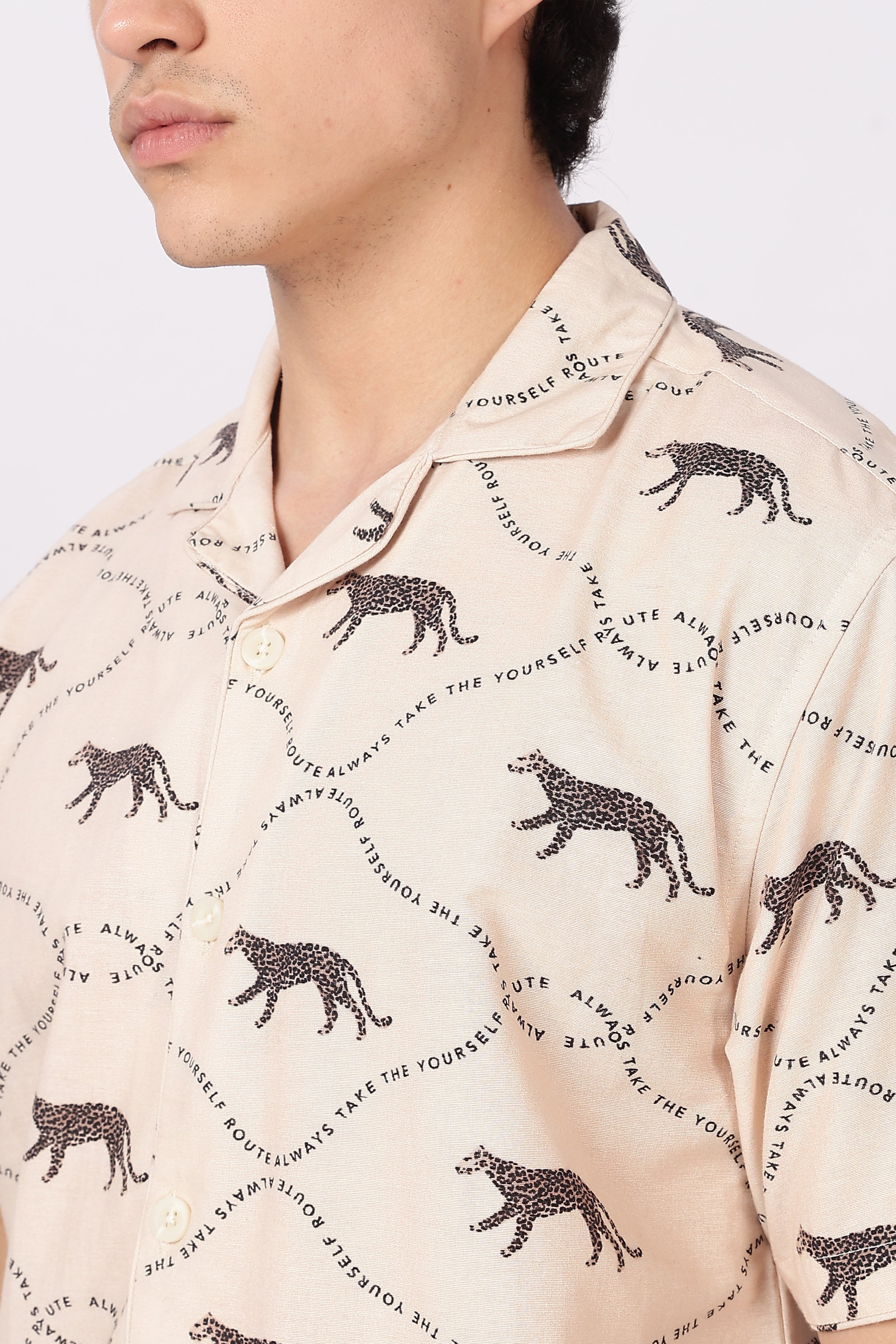 Savanna Stride Printed Cuban Collar Shirt