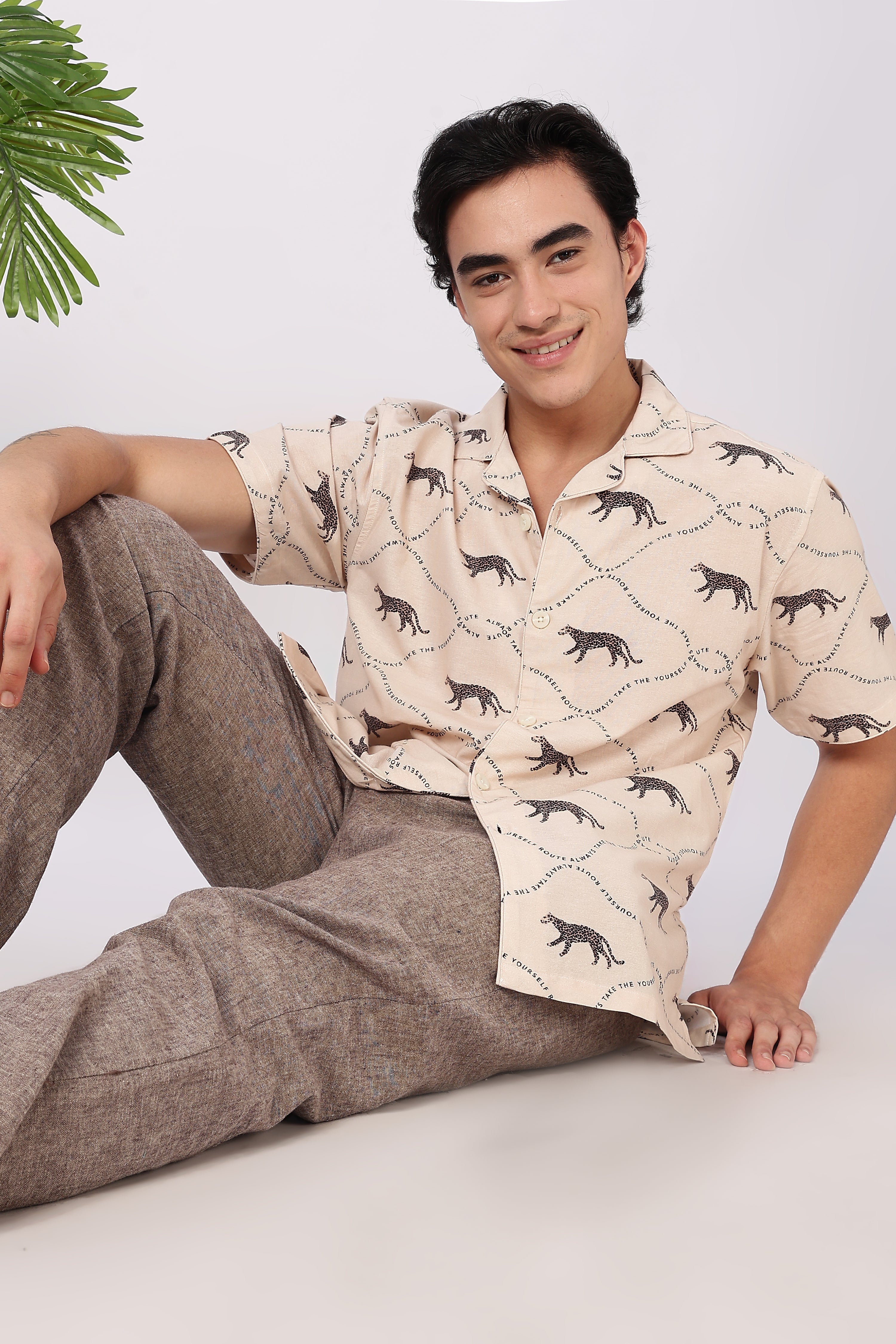 Savanna Stride Printed Cuban Collar Shirt