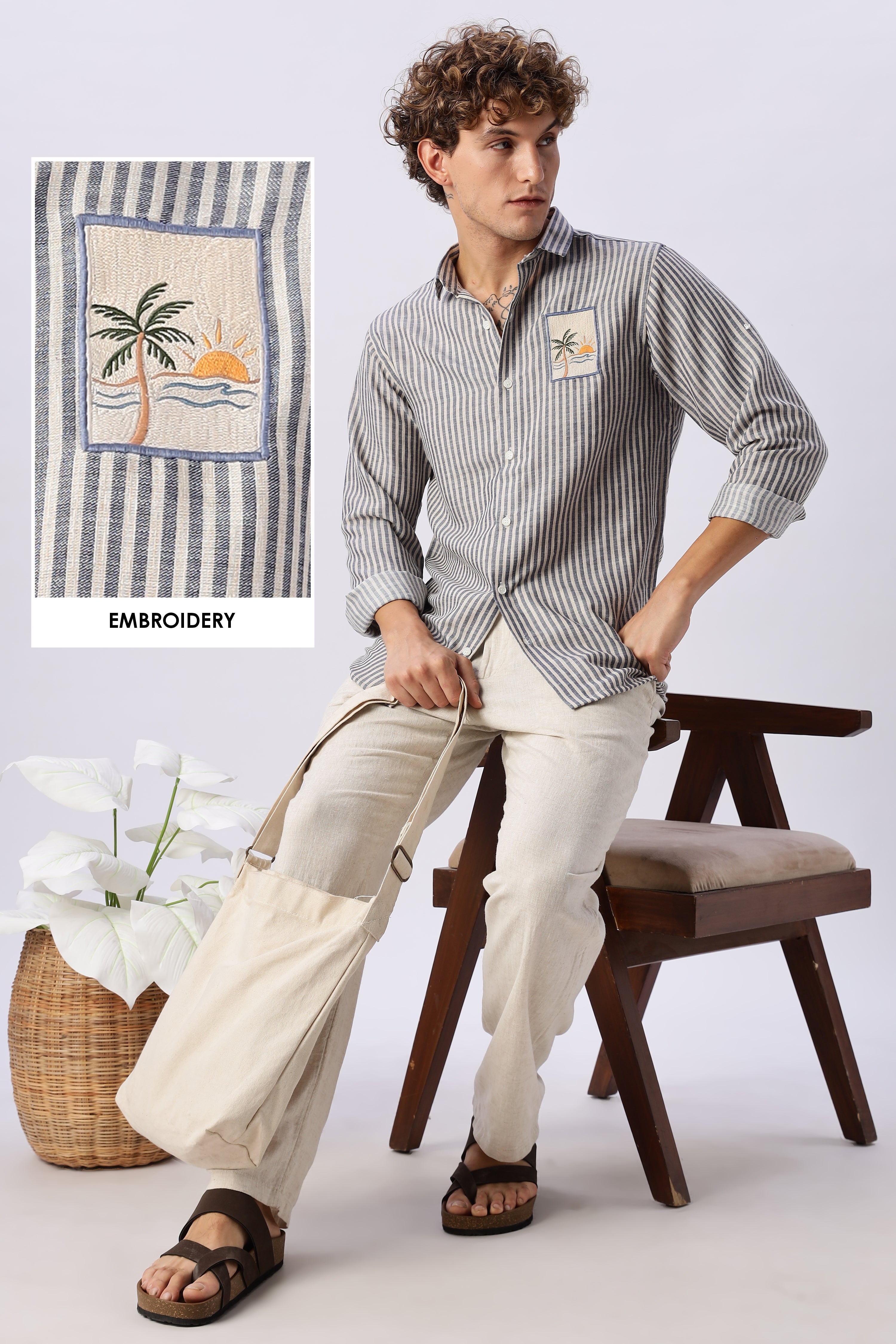 Oasis Sunset Embroidered Striped Shirt
