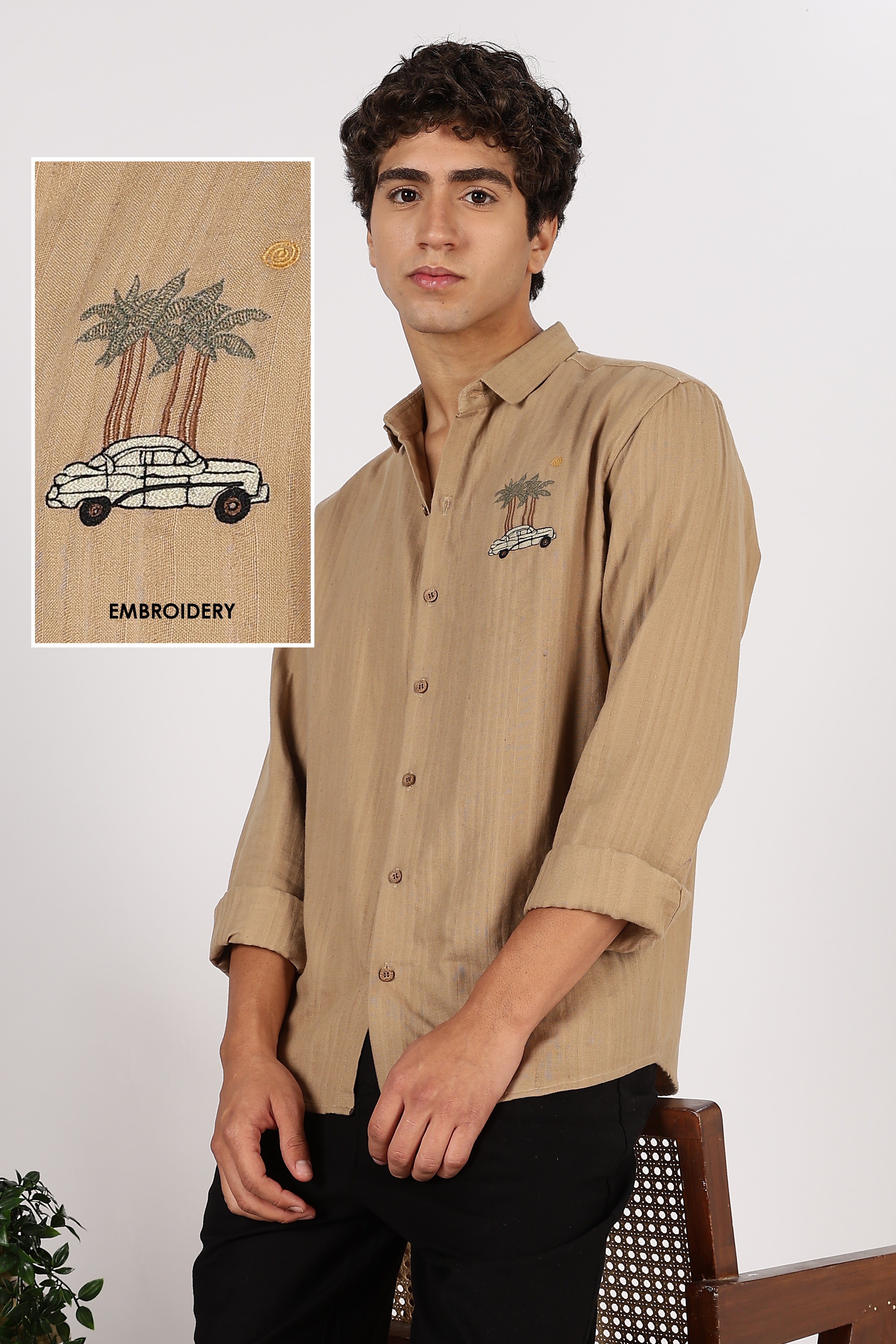 Palm Drive Scenic Cotton Regular Fit Brown Striped Shirt