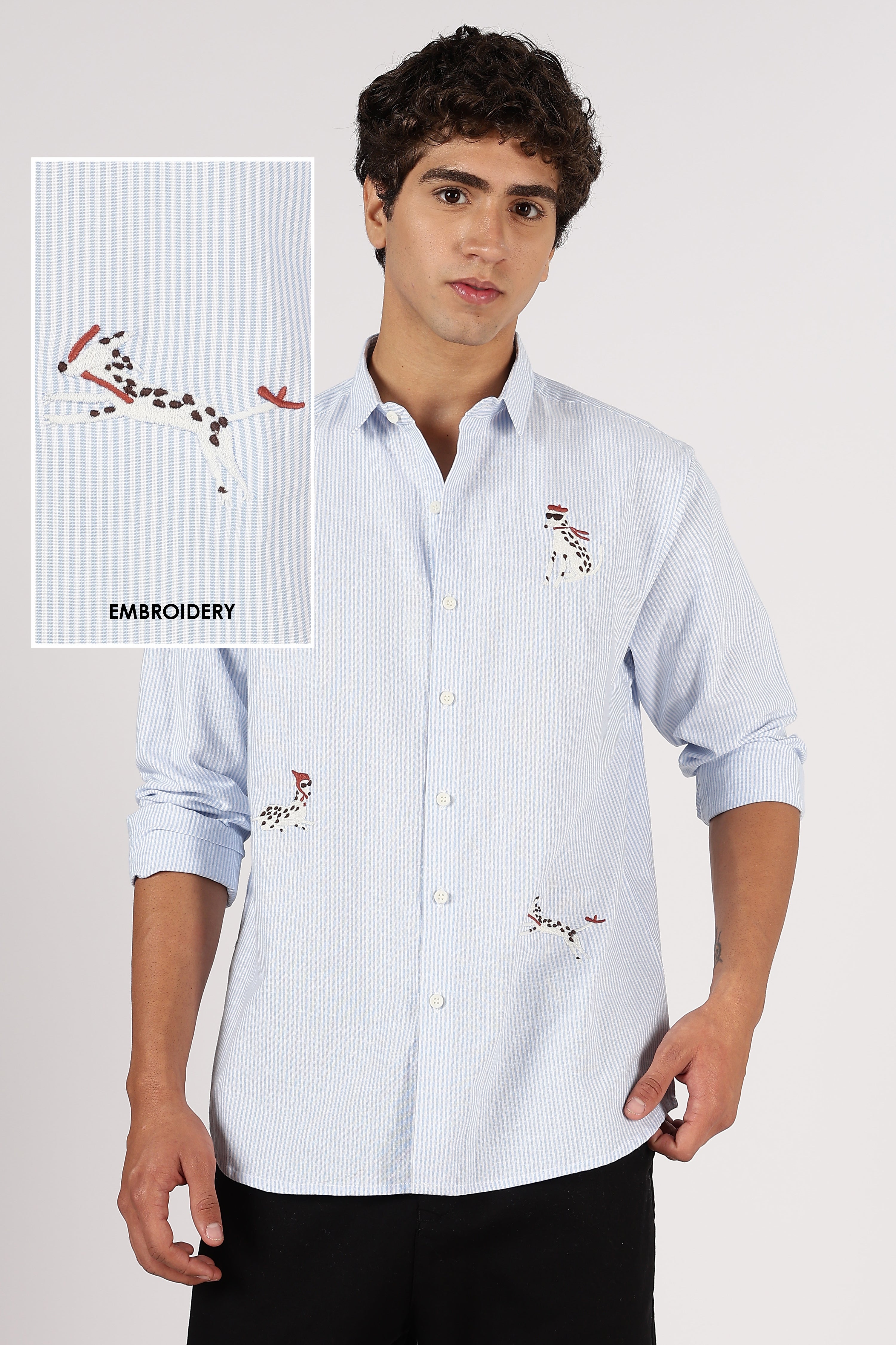 101 Dalmatians Cotton Regular Fit Blue Striped Shirt