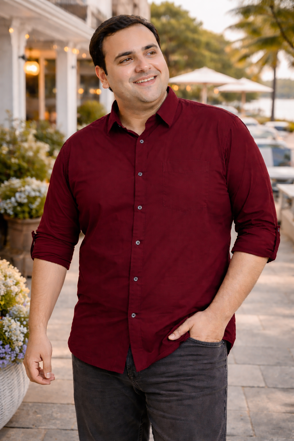 Burgundy Cotton Regular Fit Red Essential Shirt