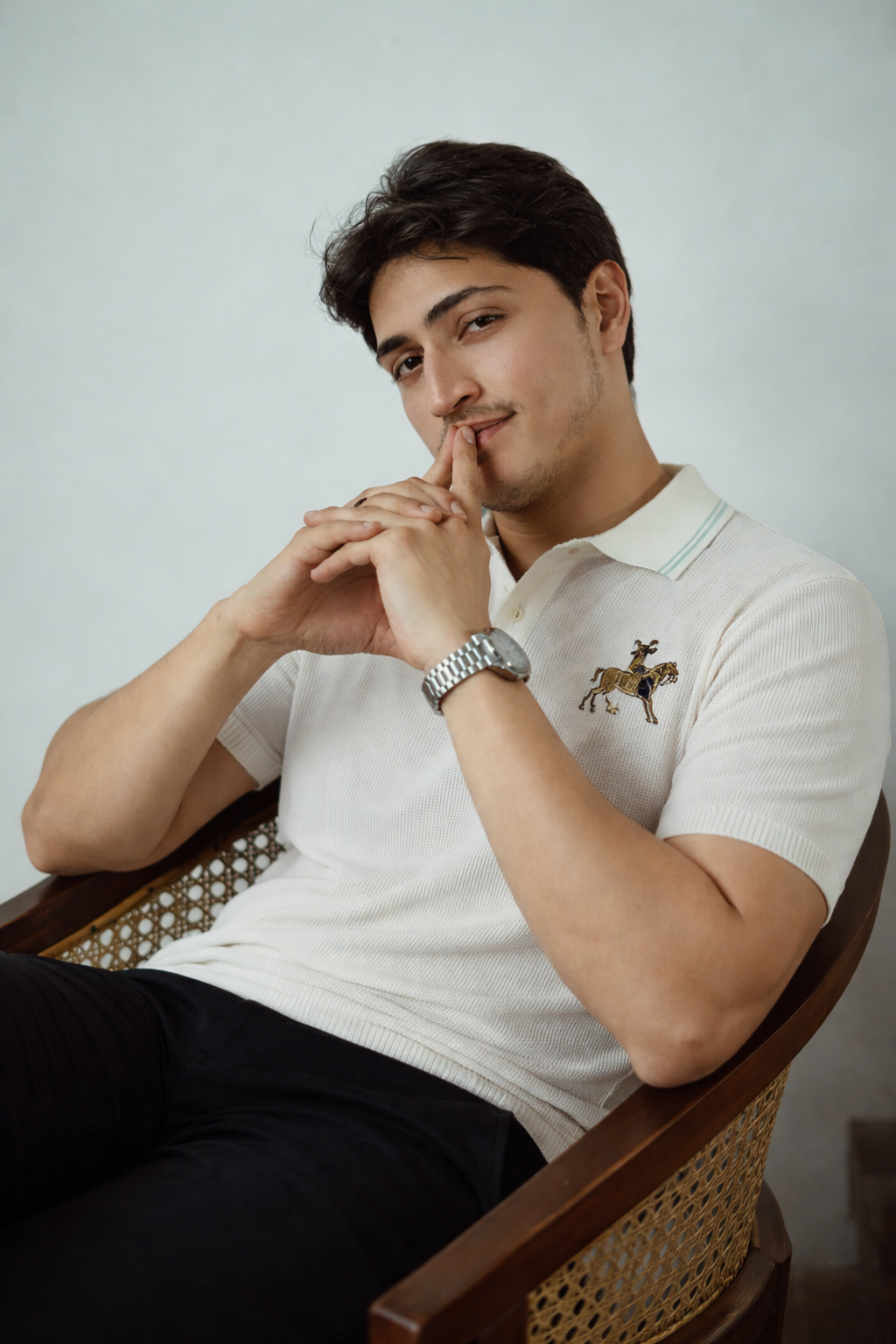 White Equestrian Rider Knit Polo T-shirt