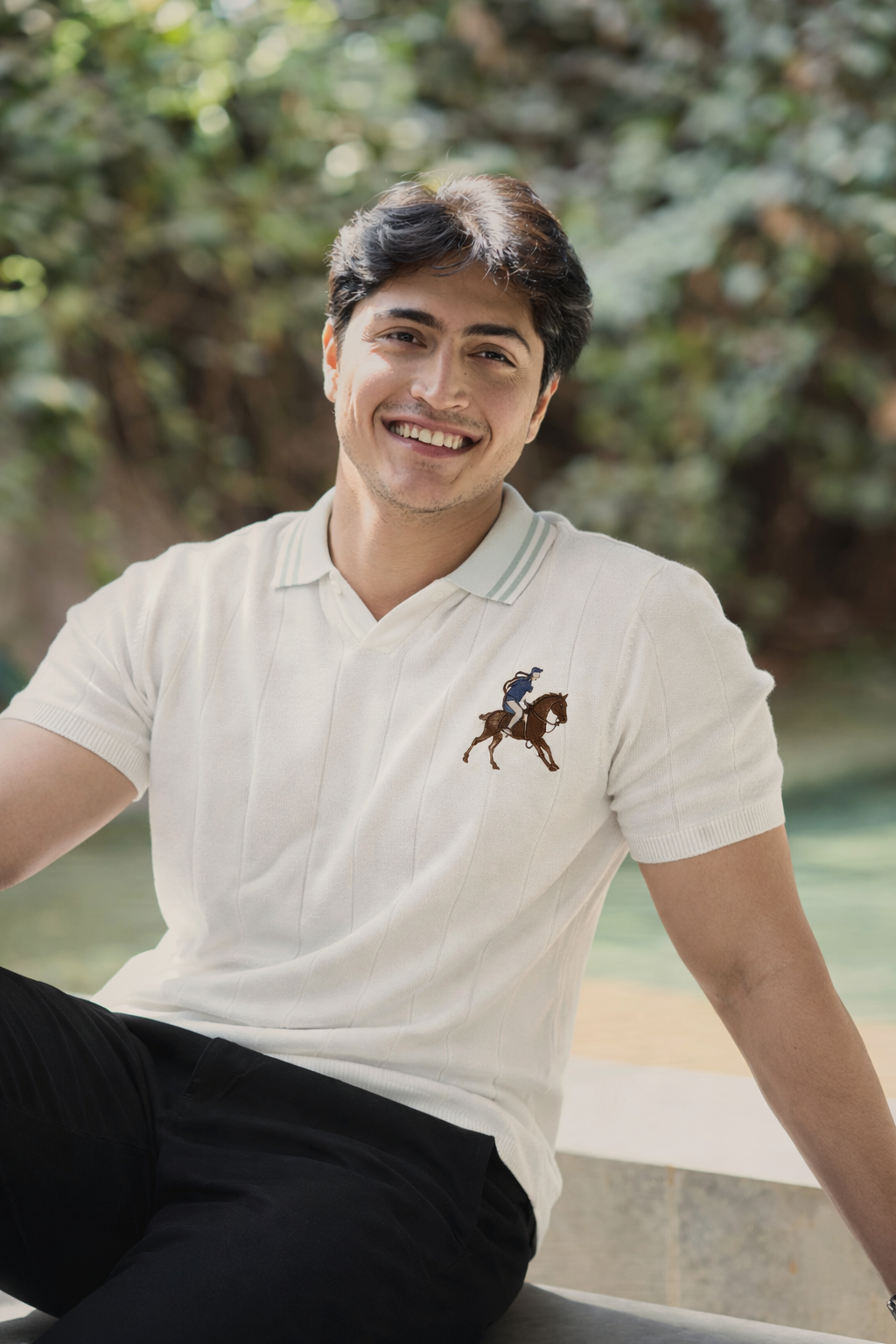 White Equestrian Rider Knit Polo T-shirt