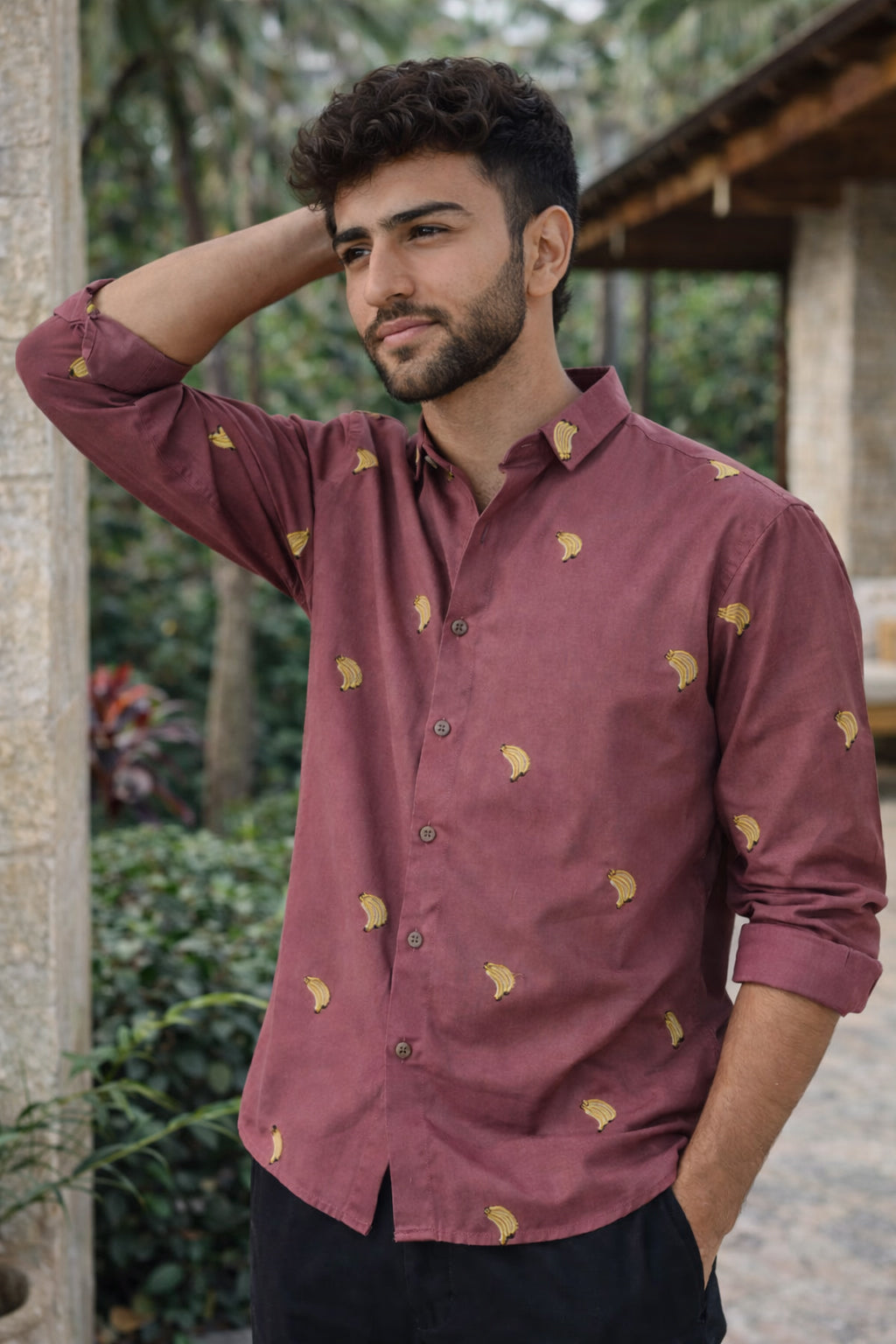 Berry Banana Motif Embroidered Shirt