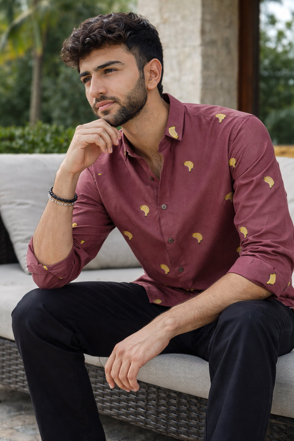 Berry Banana Motif Embroidered Shirt