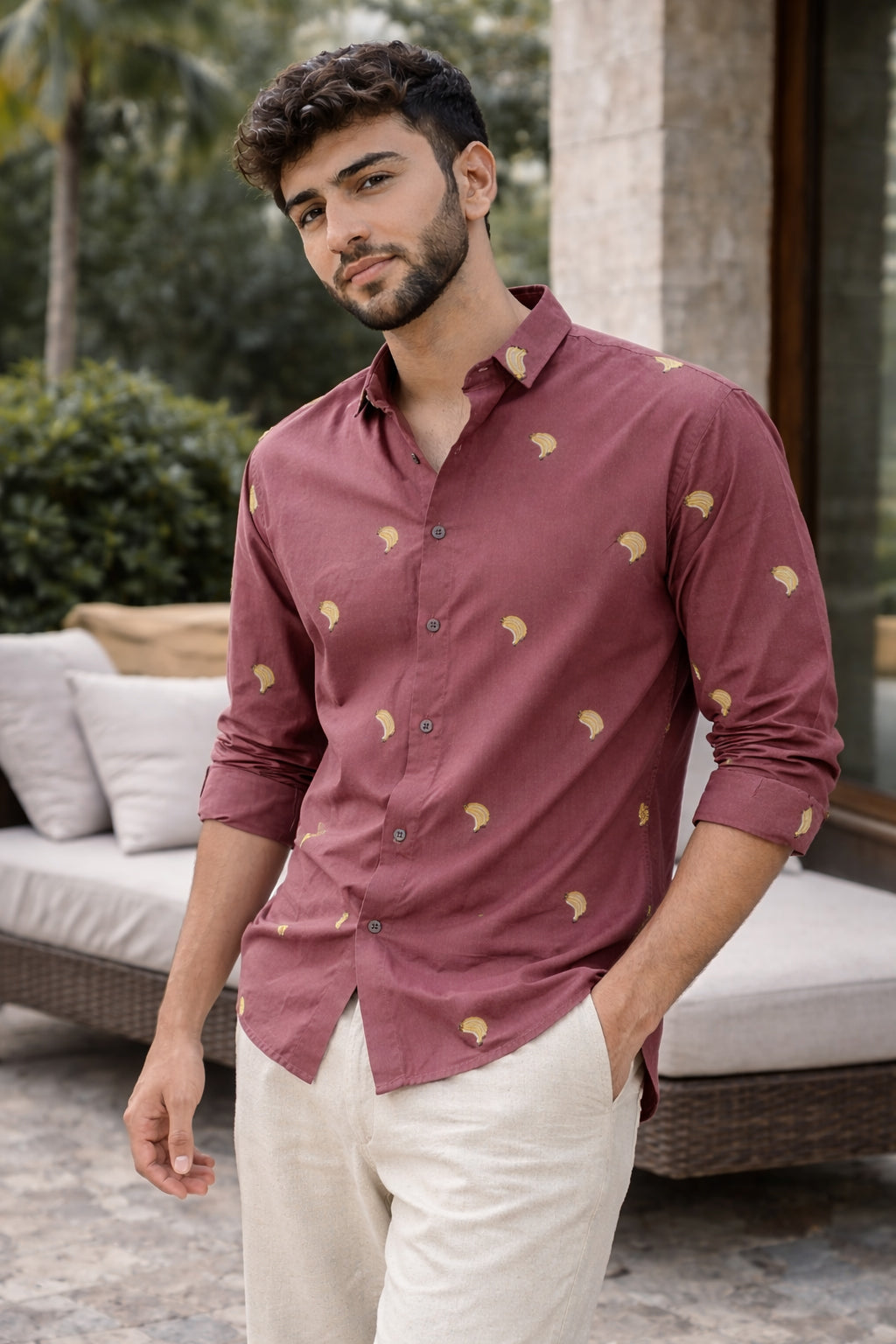 Berry Banana Motif Embroidered Shirt