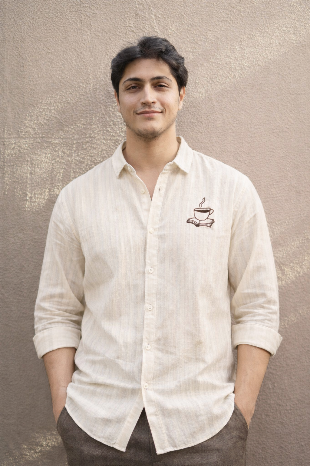 Brew & Books Embroidered Striped Shirt