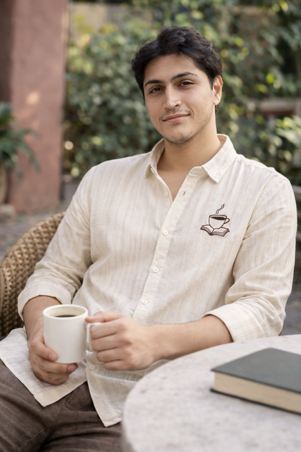 Brew & Books Embroidered Striped Shirt