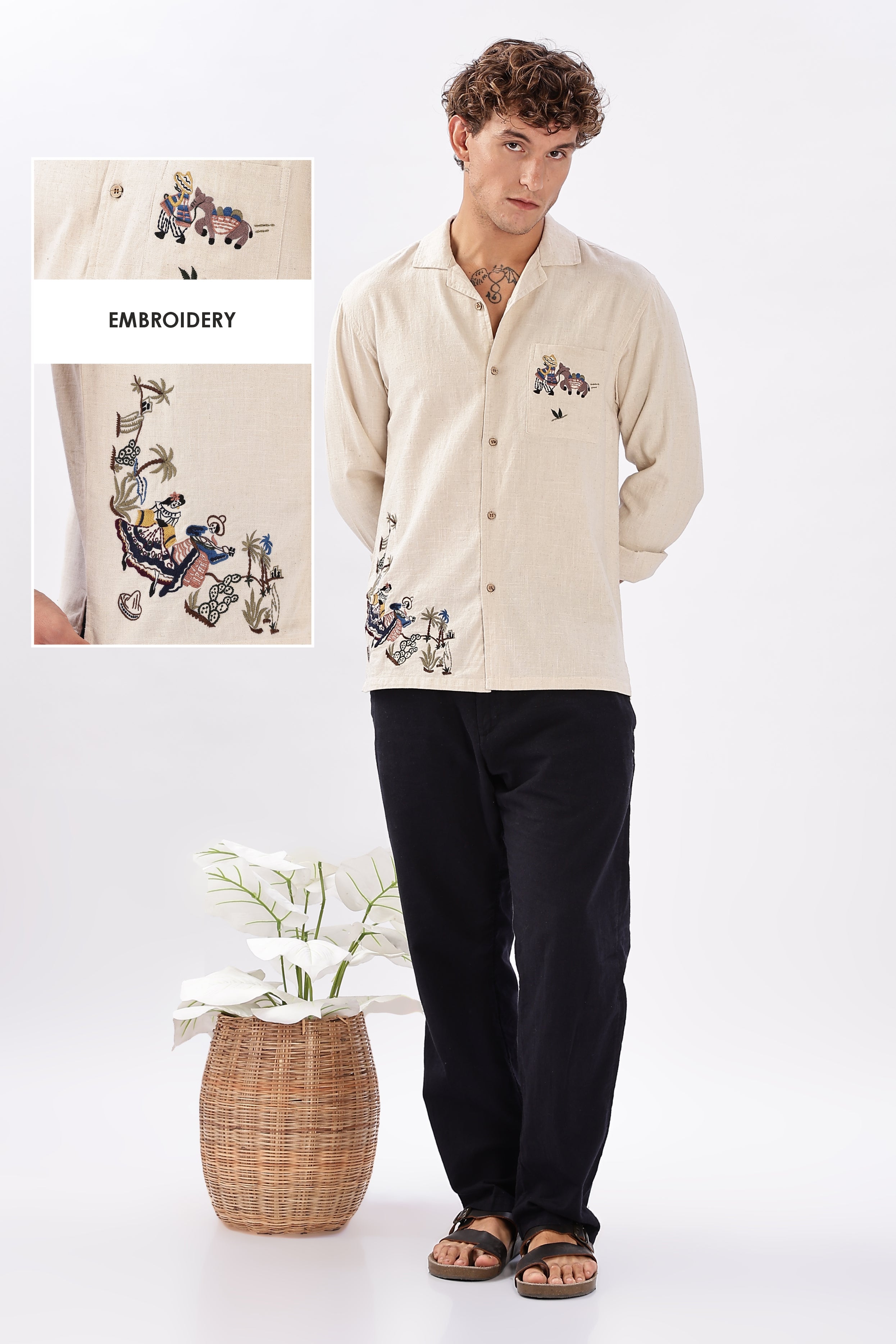 Folklore Siesta Cotton Linen Embroidered Shirt