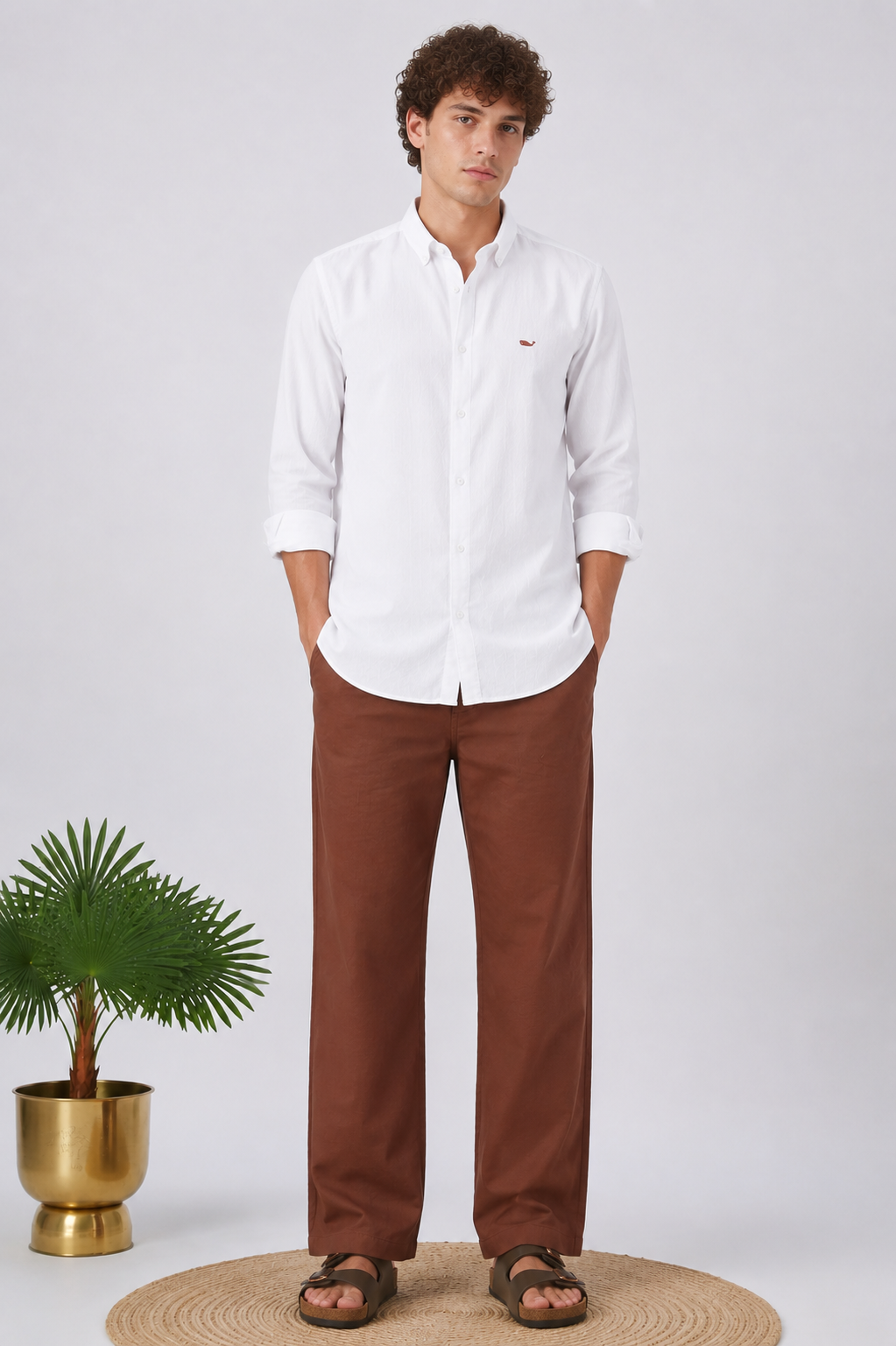 Linen-style 100% Cotton Straight Fit Khaki Pant