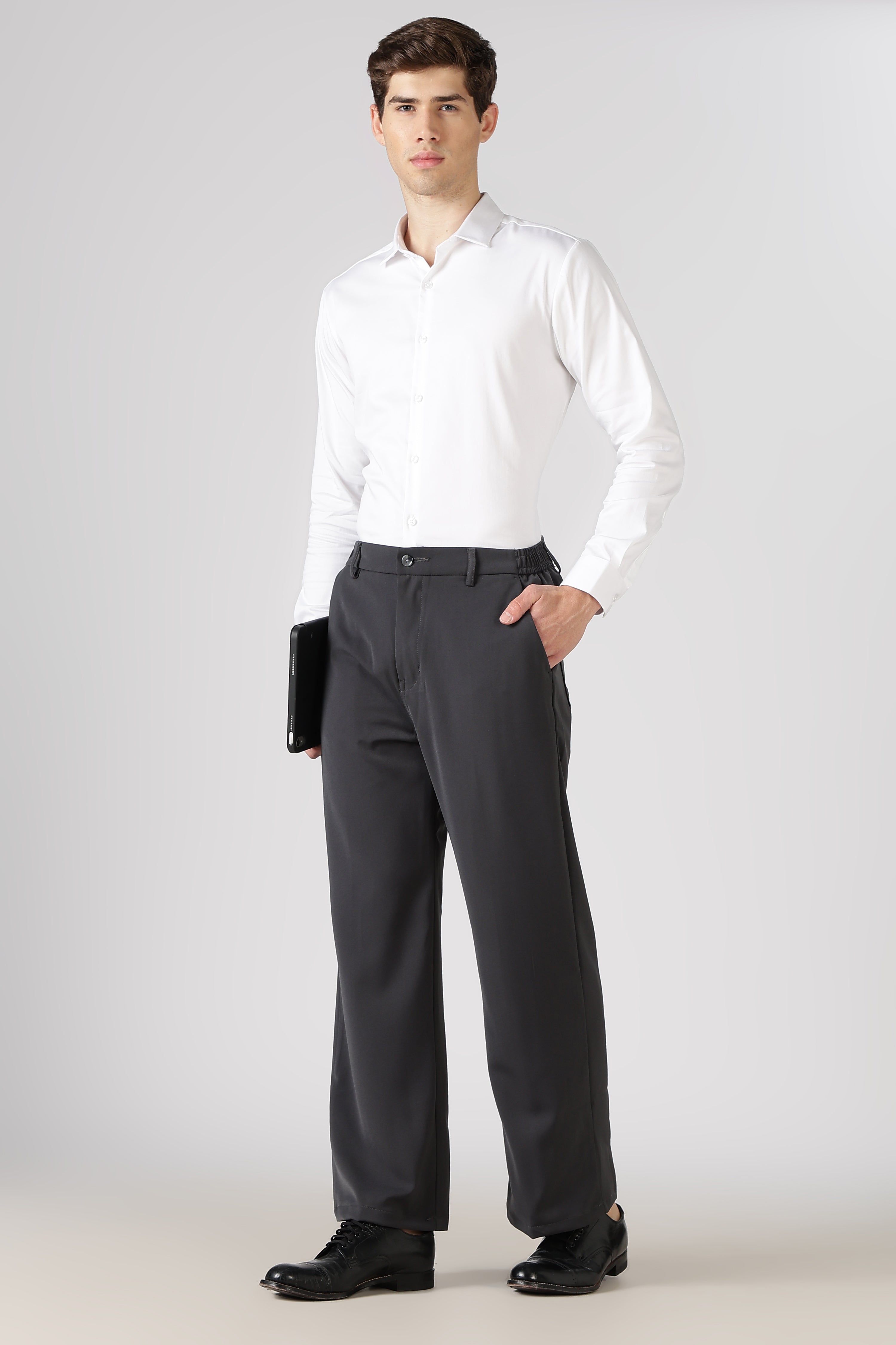 Classic Structured Parallel Fit Grey Pants
