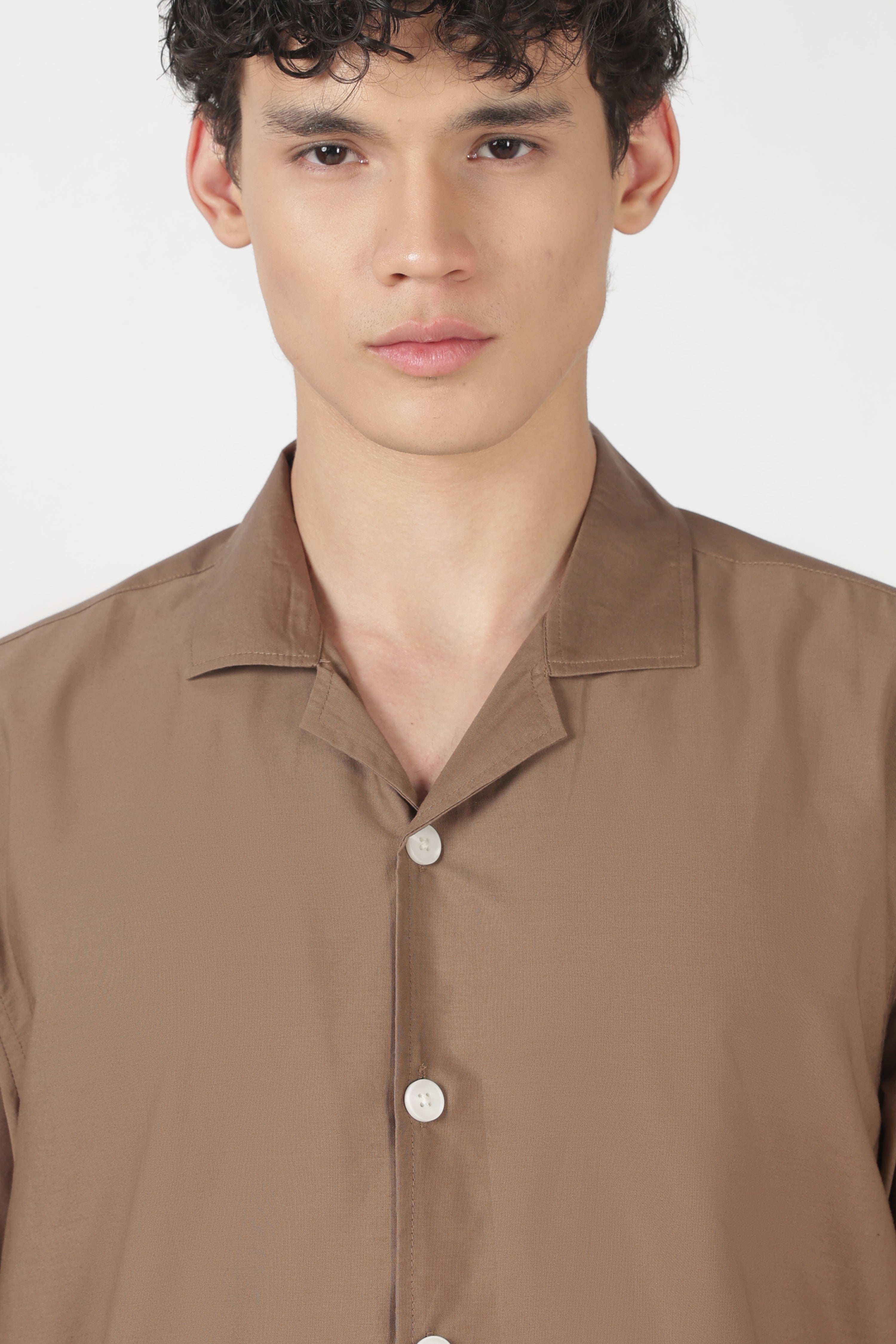 Tropical Coast Cotton Box Fit Brown Embroidered Shirt