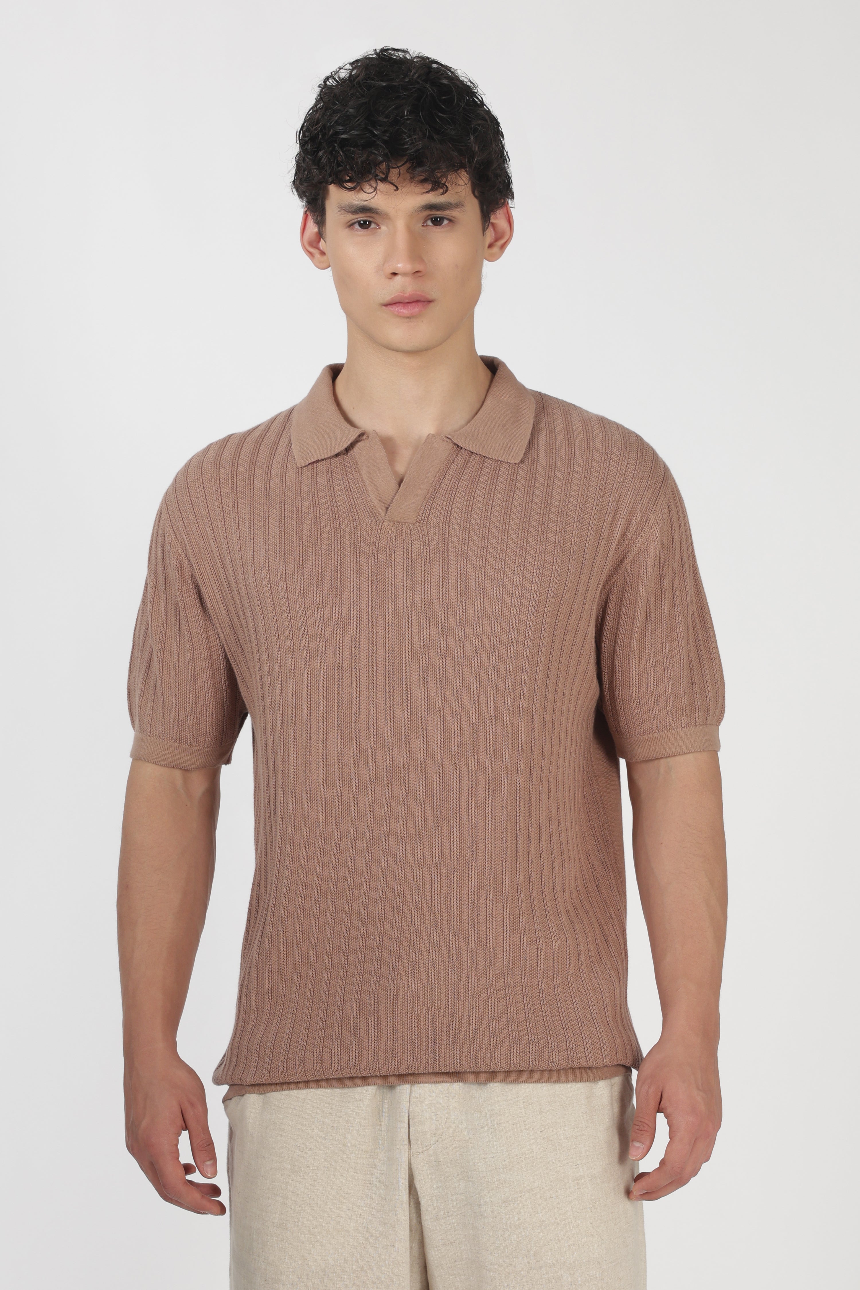 Desert Dune Knit Slim Fit Brown Polo T-Shirt