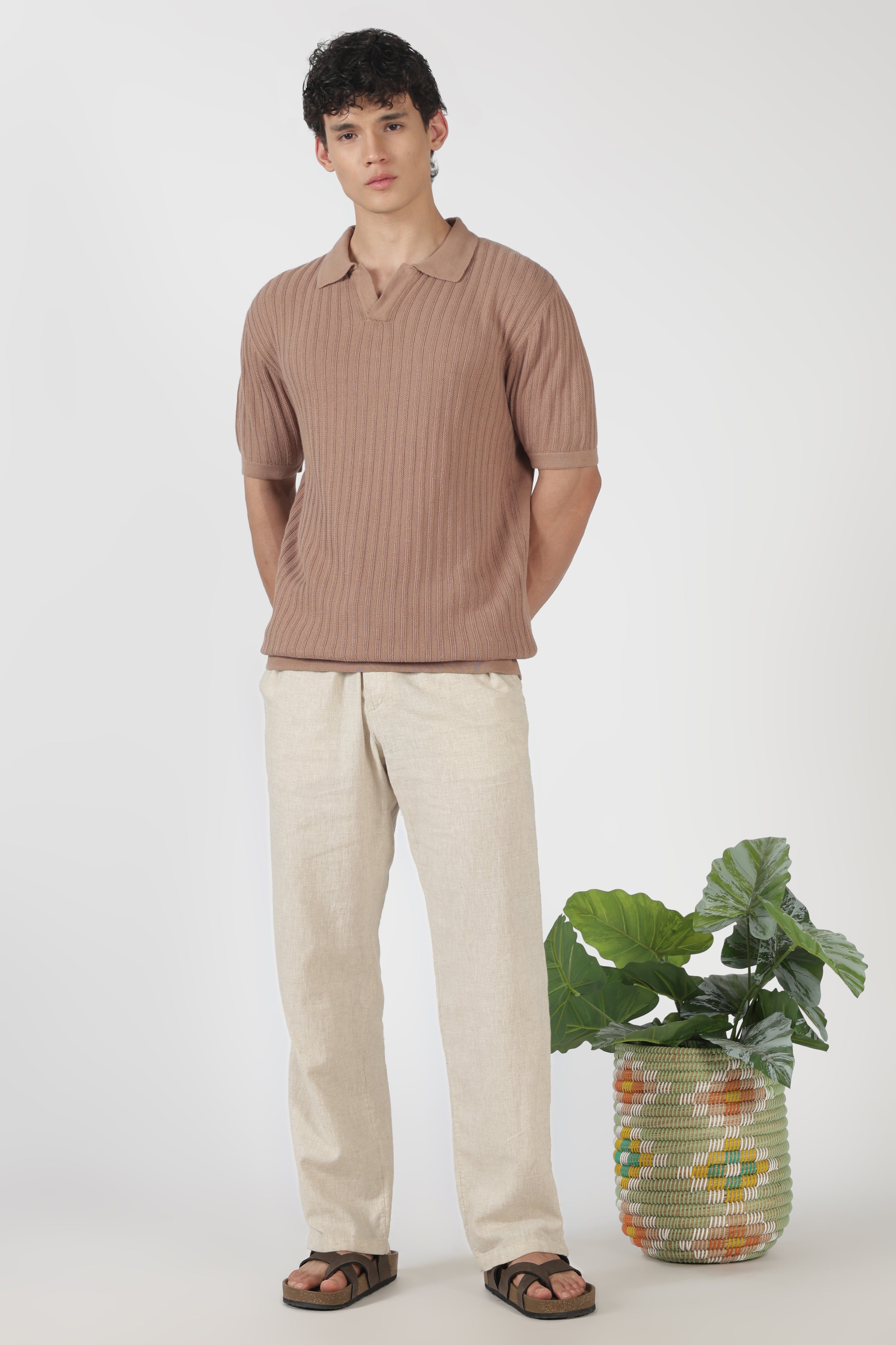 Desert Dune Knit Slim Fit Brown Polo T-Shirt