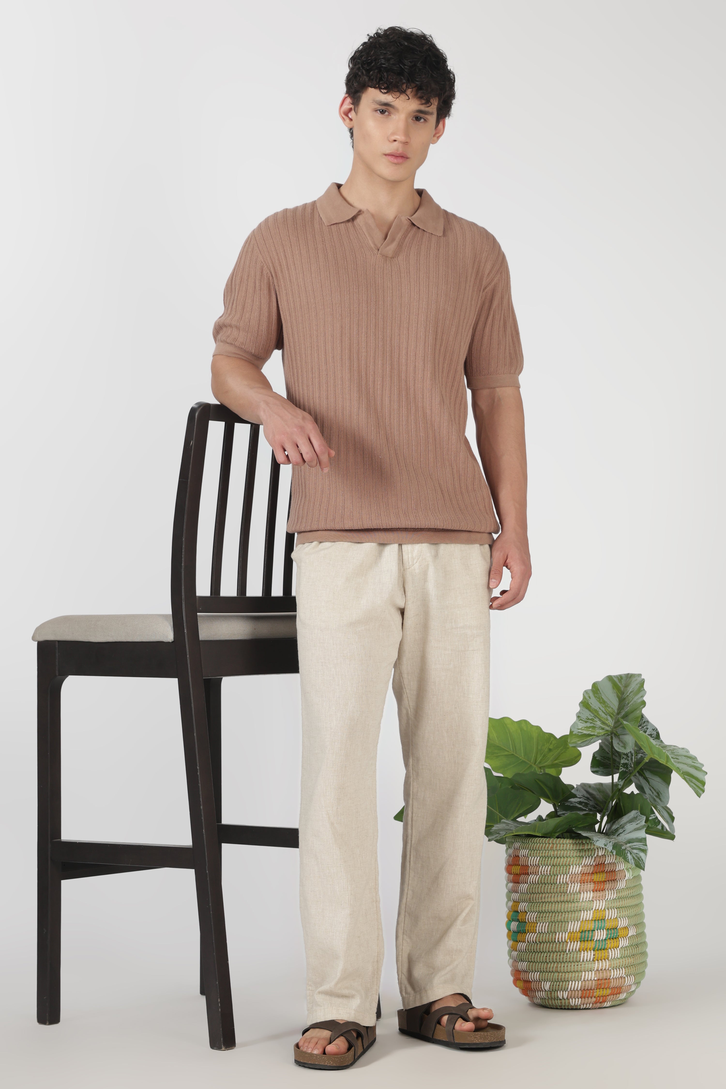 Desert Dune Knit Slim Fit Brown Polo T-Shirt
