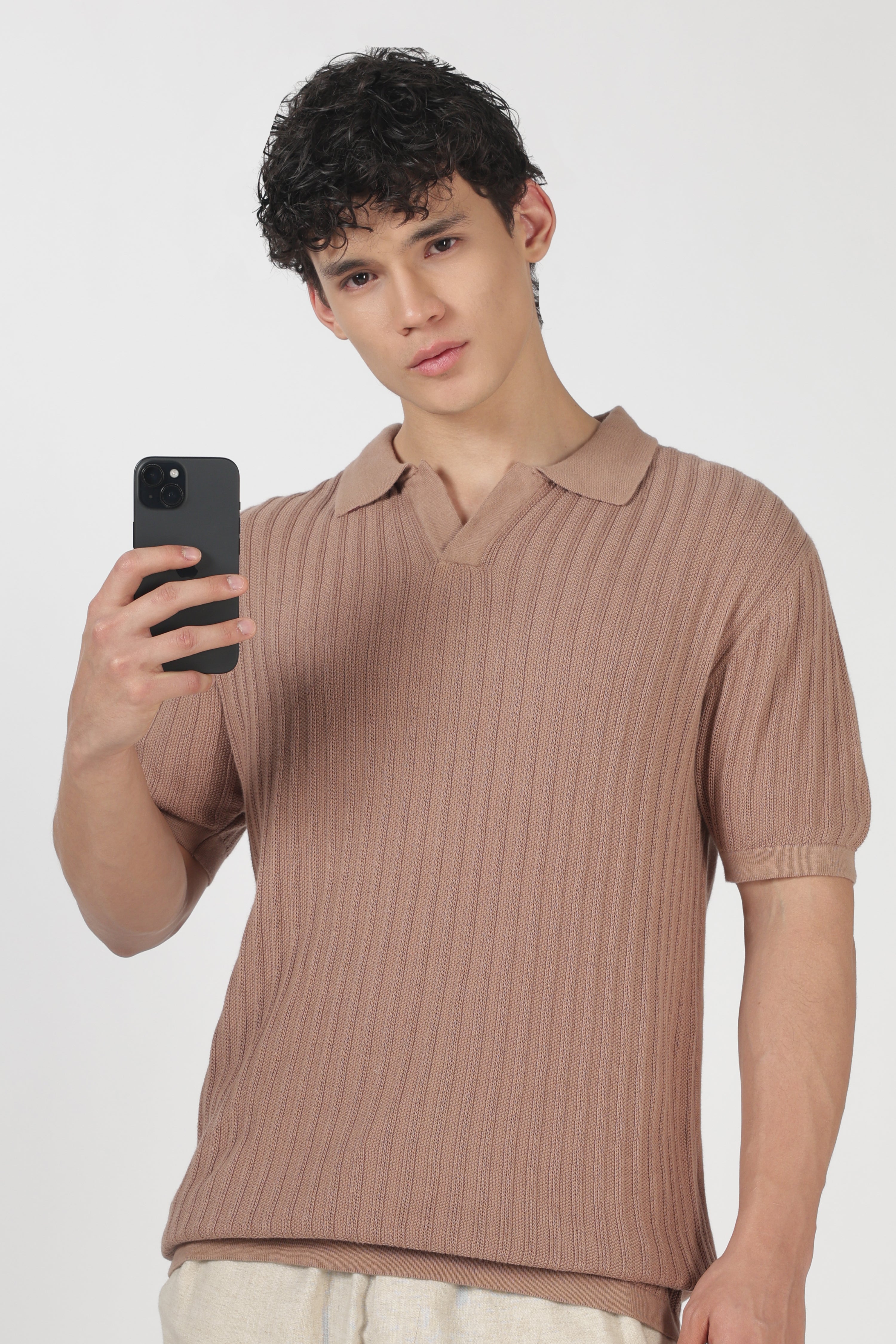 Desert Dune Knit Slim Fit Brown Polo T-Shirt