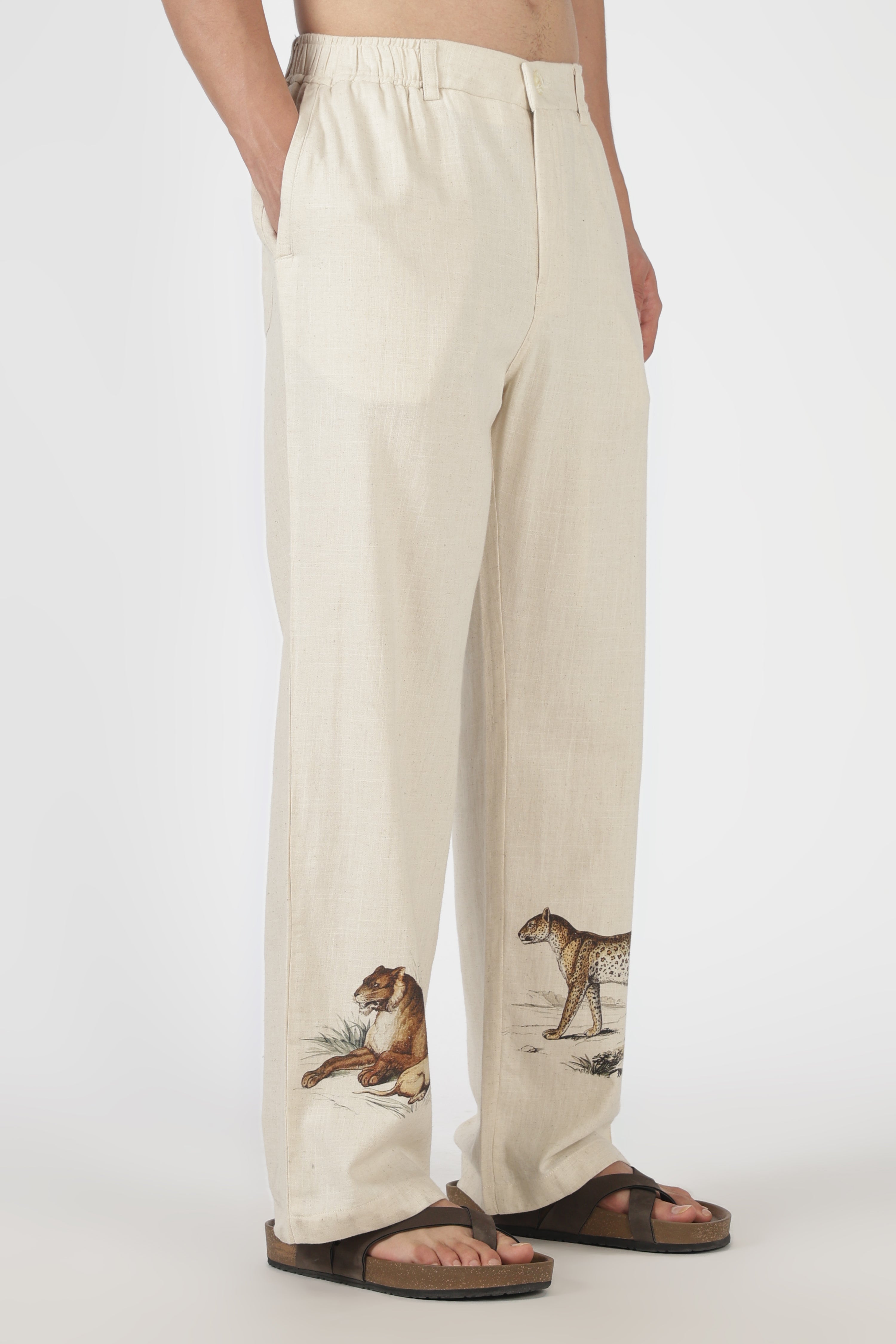 Savannah Trail Linen Style Relaxed Fit Beige Printed Pant