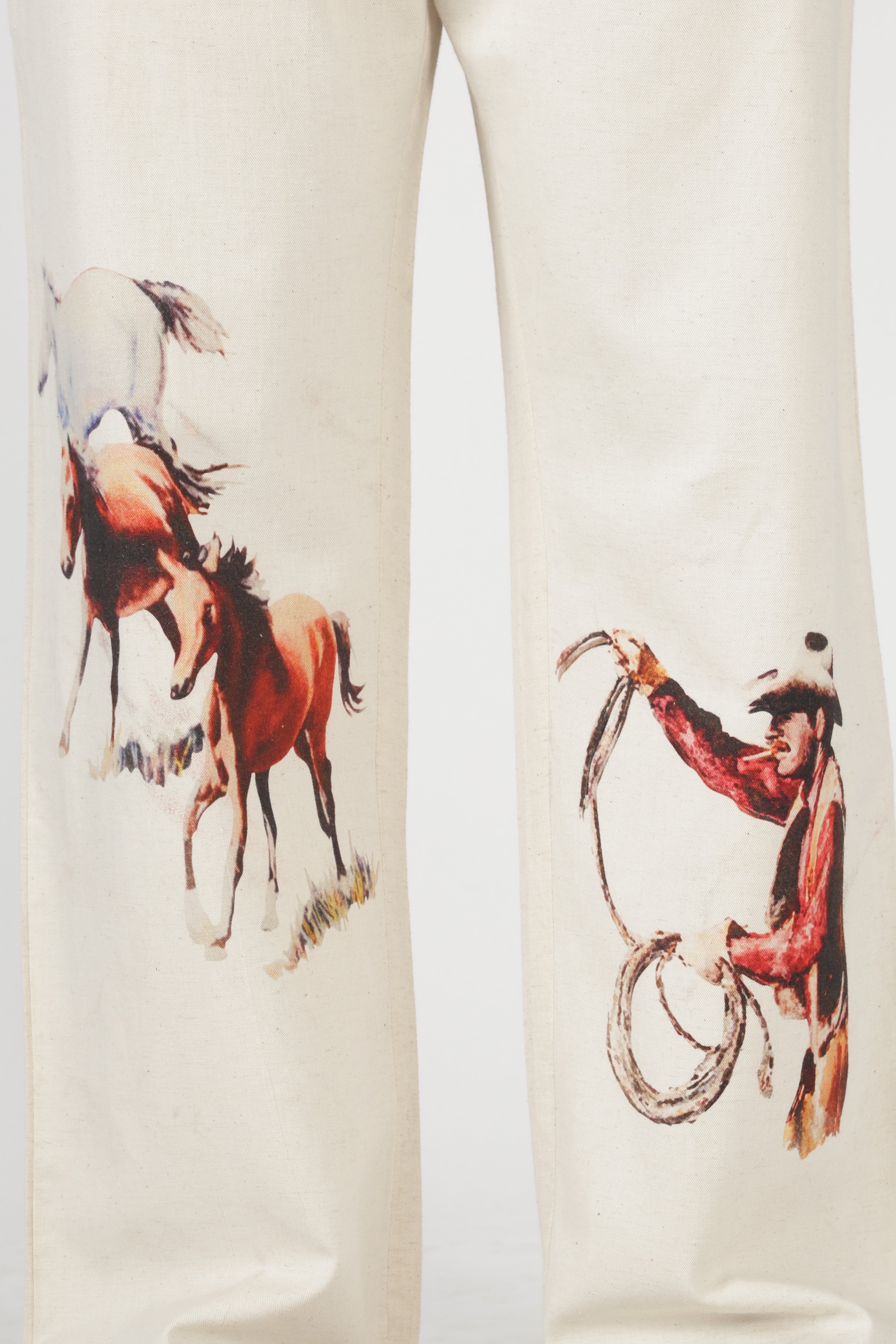 Frontier Spirit Linen Blend Relaxed Fit Beige Printed Pant