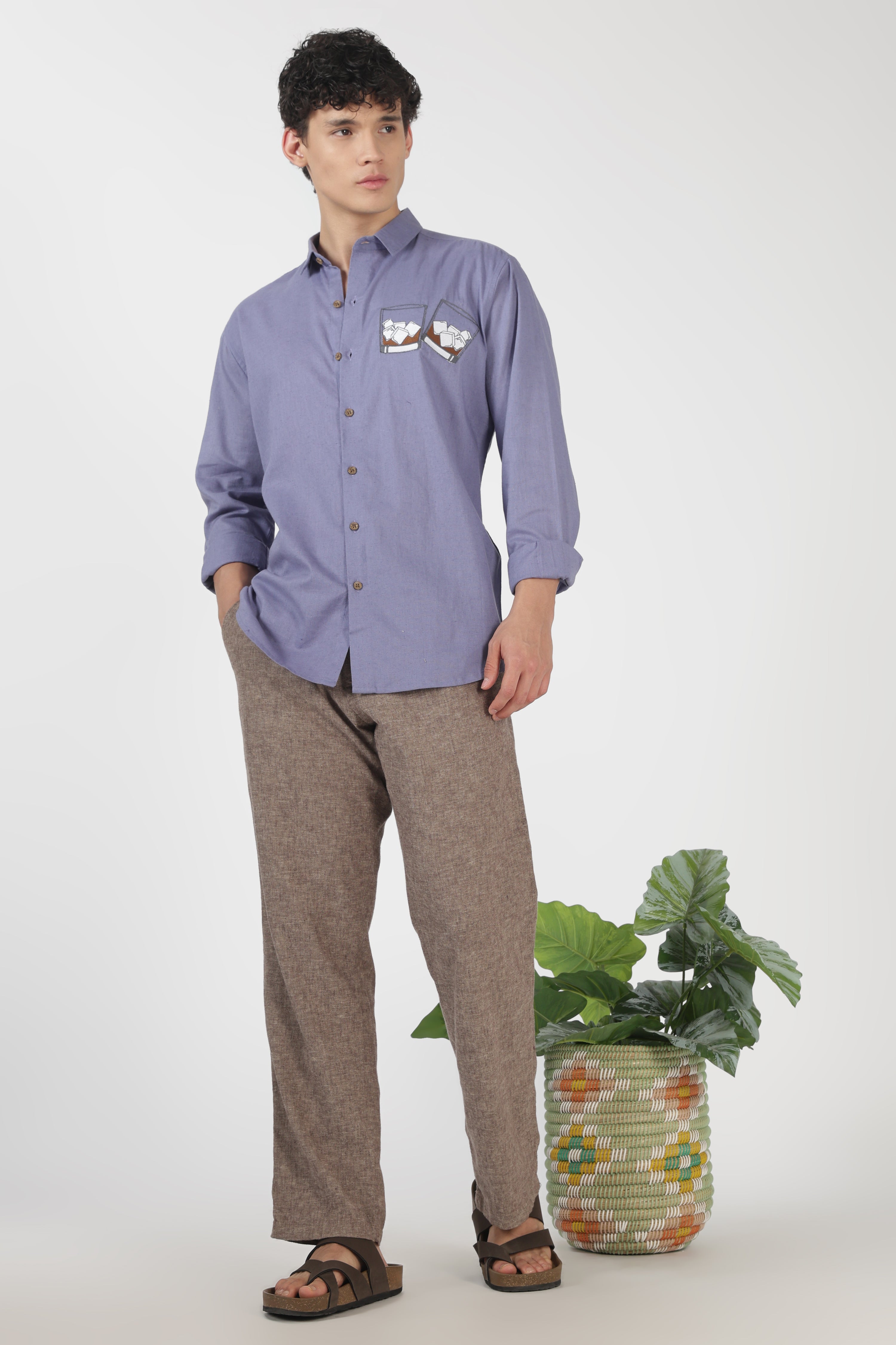 Whiskey Tales Cotton Regular Fit Purple Embroidered Shirt