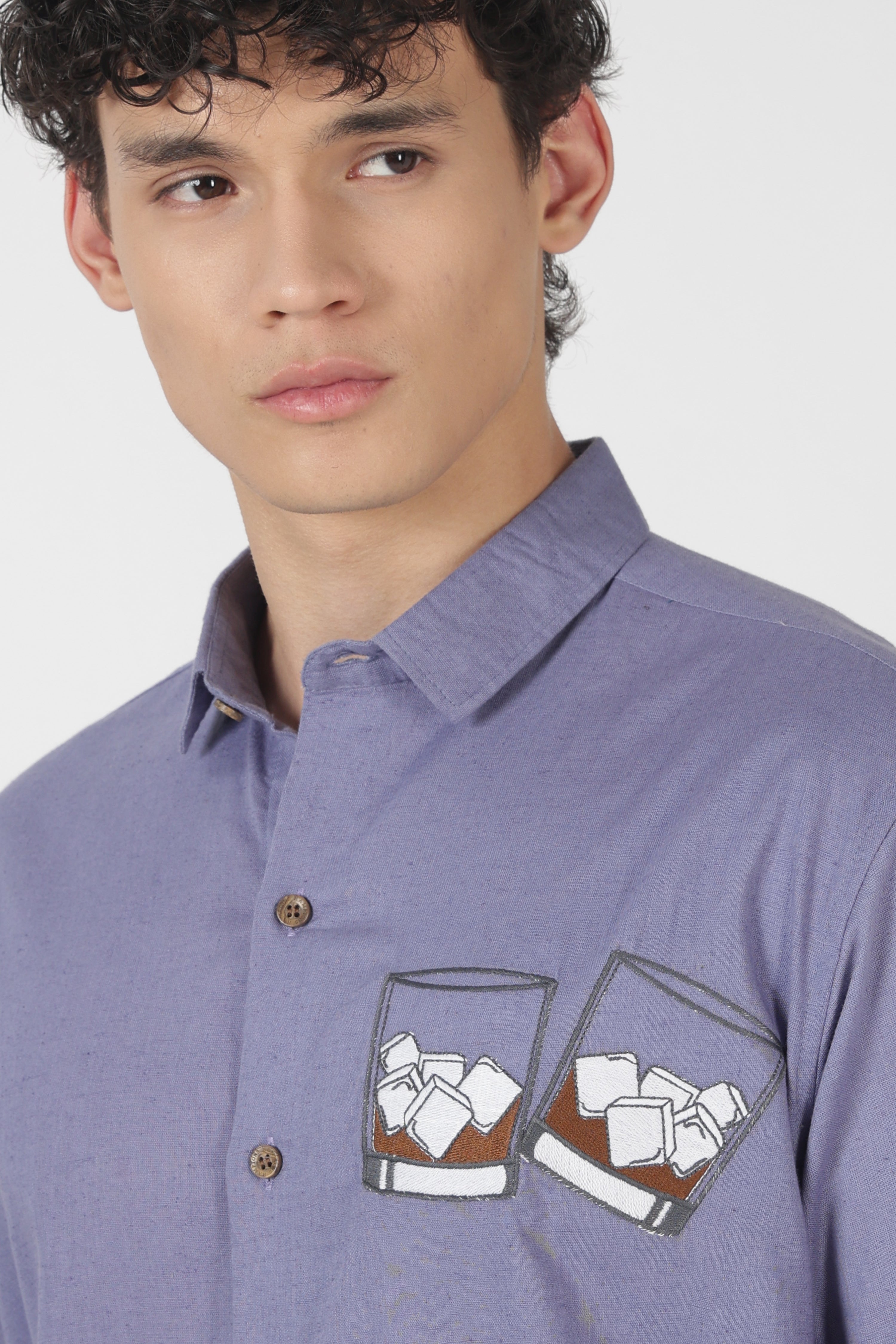 Whiskey Tales Cotton Regular Fit Purple Embroidered Shirt