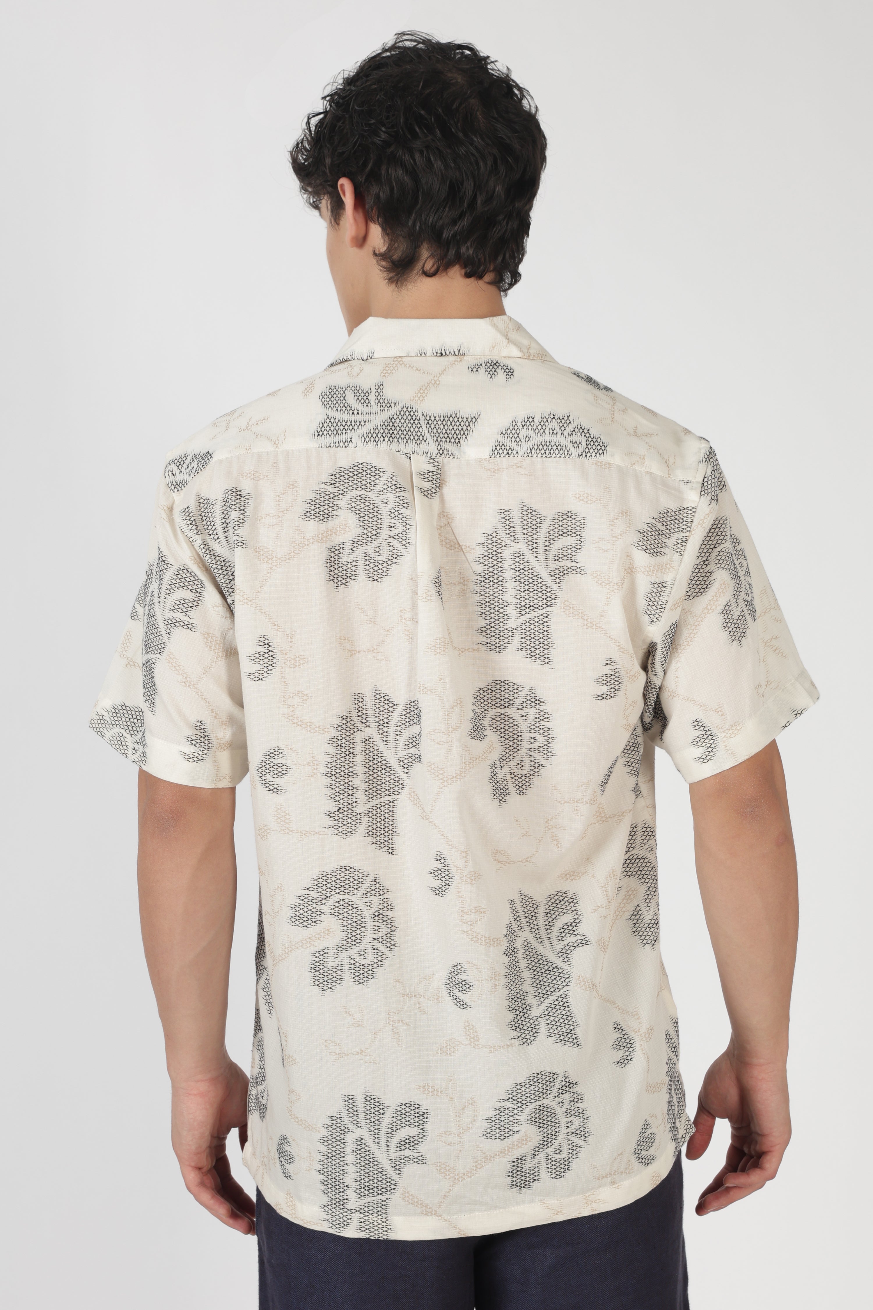 Desert Paisley Cotton Box Fit Beige Embroidered Shirt