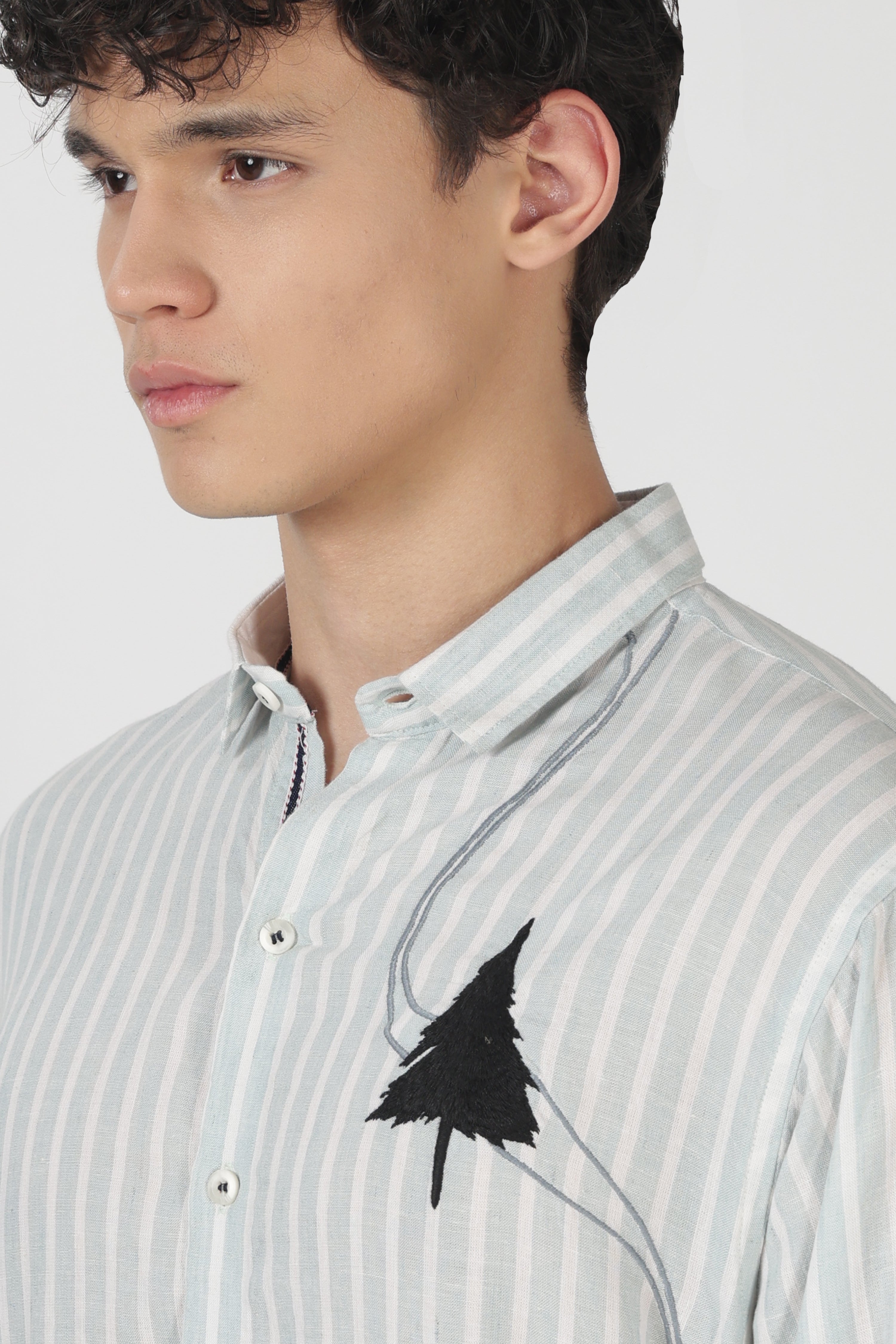 The Alpine Skiing Story 100% Cotton Regular Fit Ice Blue Striped Shirt