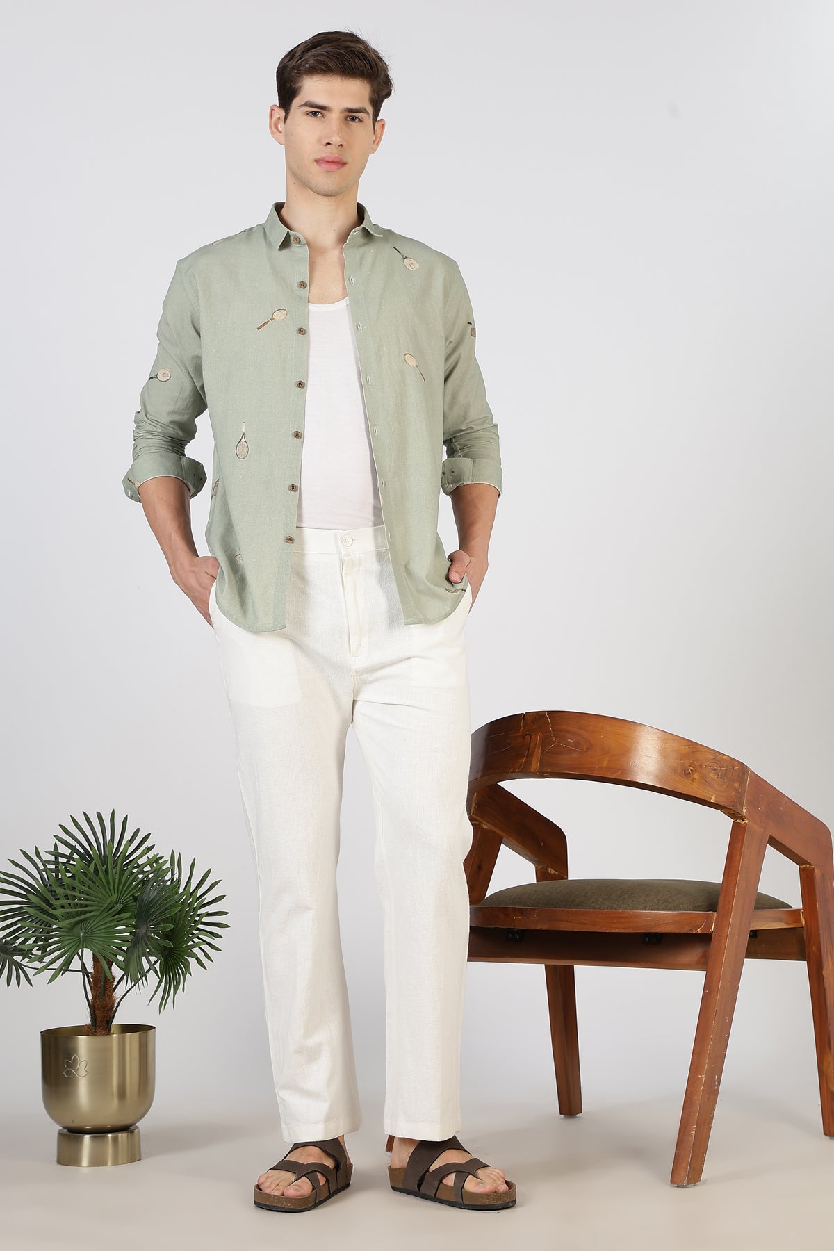 Selene linen-textured 100% Cotton Relaxed Fit Off White Pant