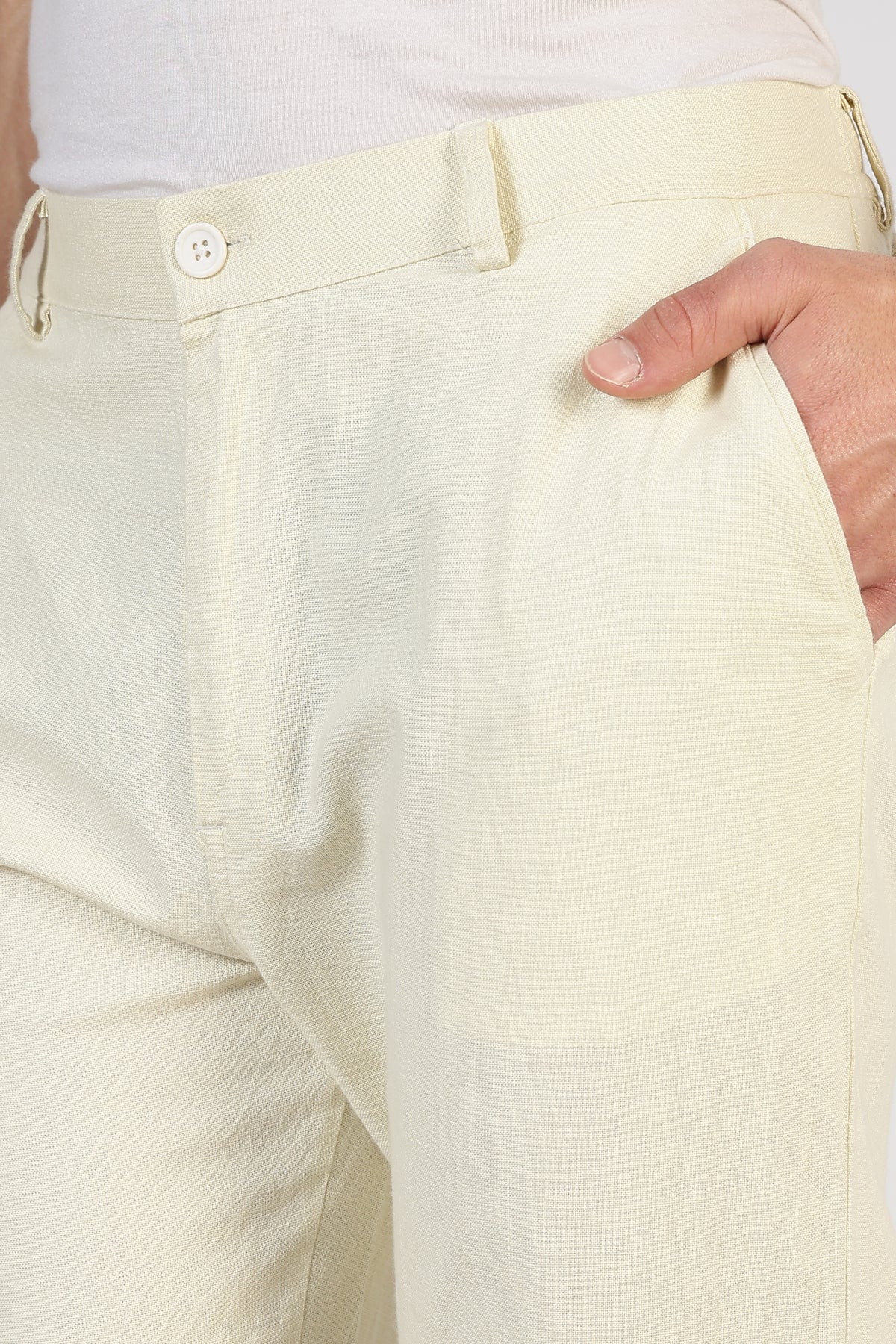 Selene linen-textured 100% Cotton Relaxed Fit Cream Pant