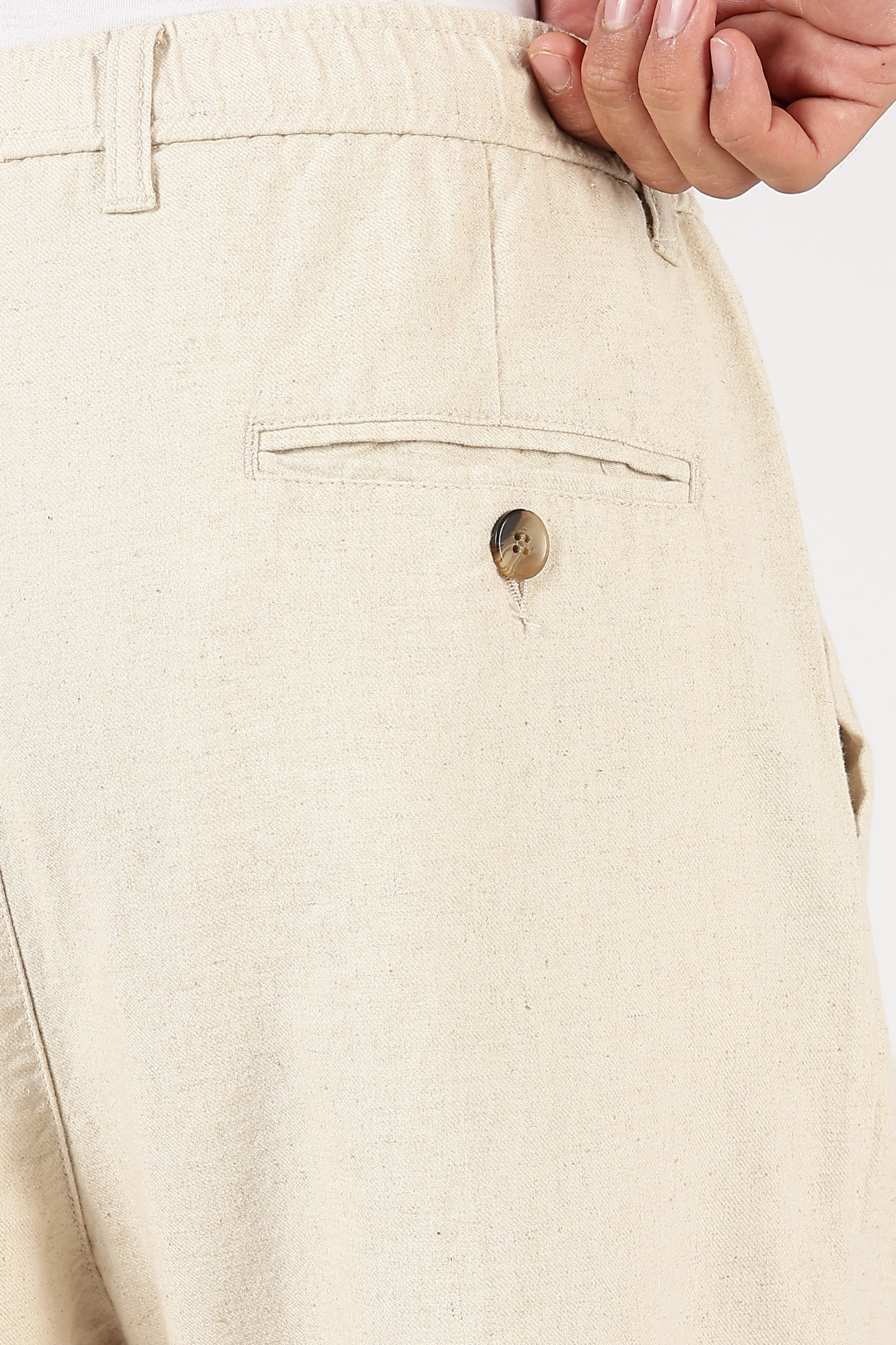 Linen-style 100% Cotton Relaxed Fit Beige Pant