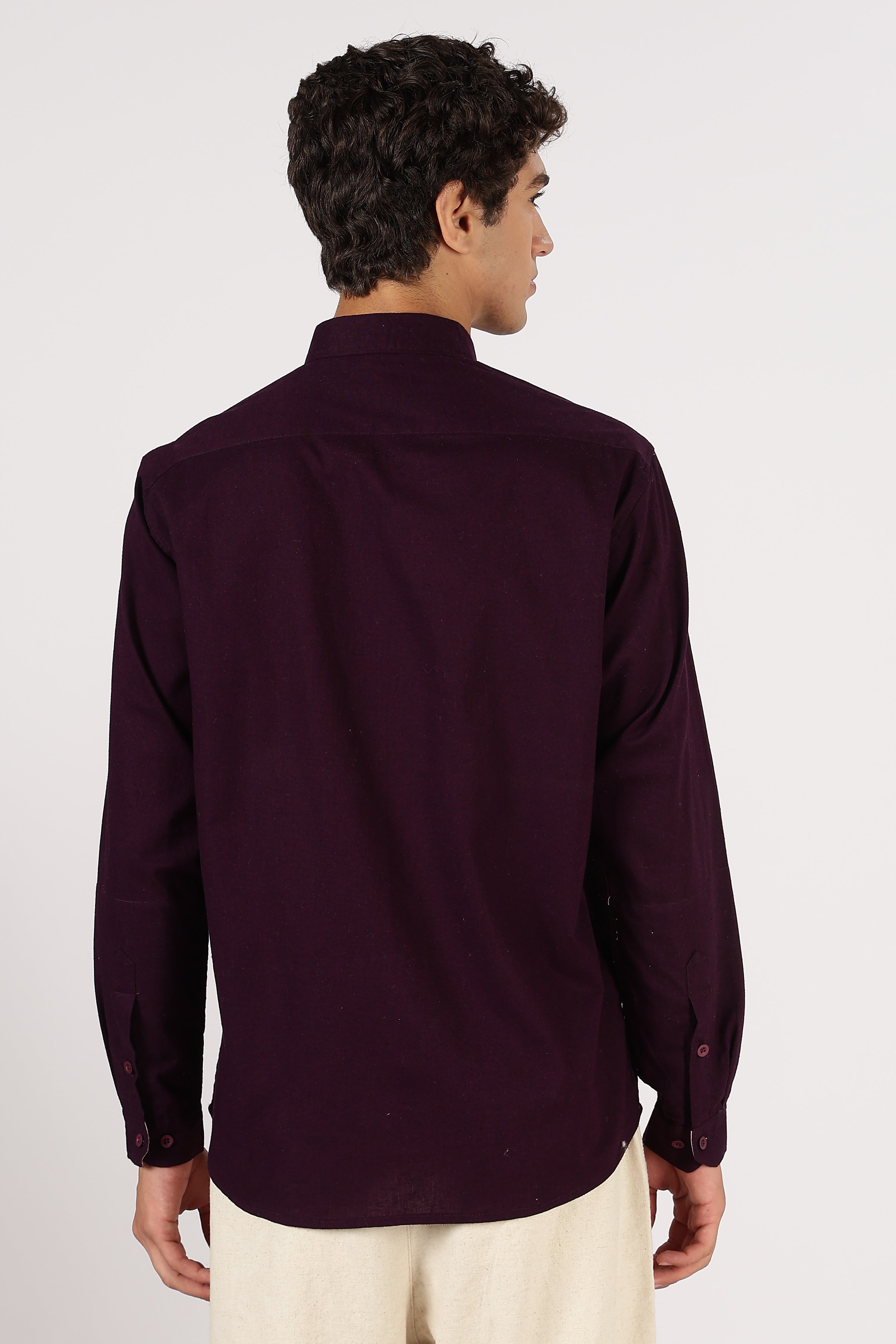 Burgundy Crest Cotton Regular Fit Purple Embroidered Shirt