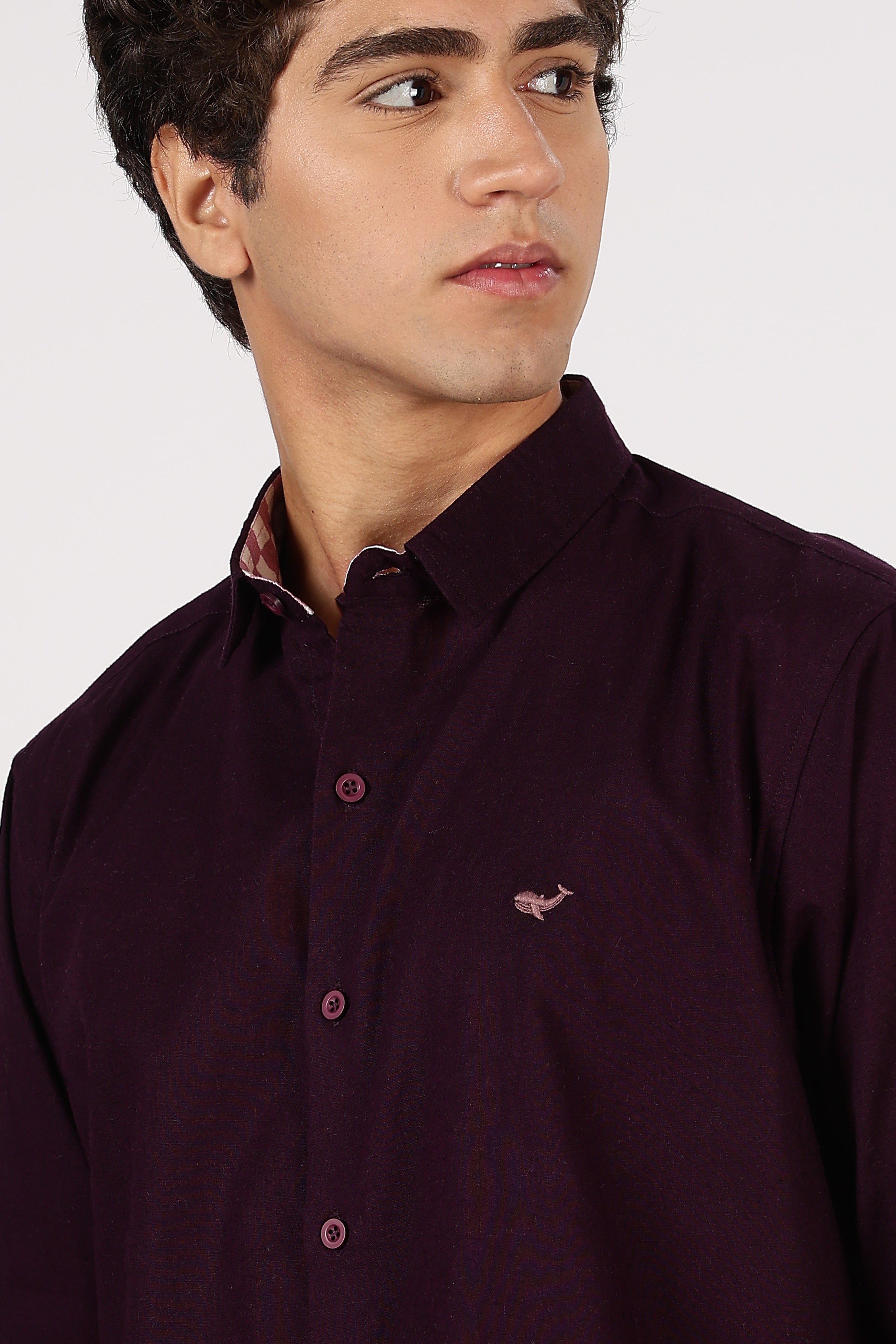 Burgundy Crest Cotton Regular Fit Purple Embroidered Shirt