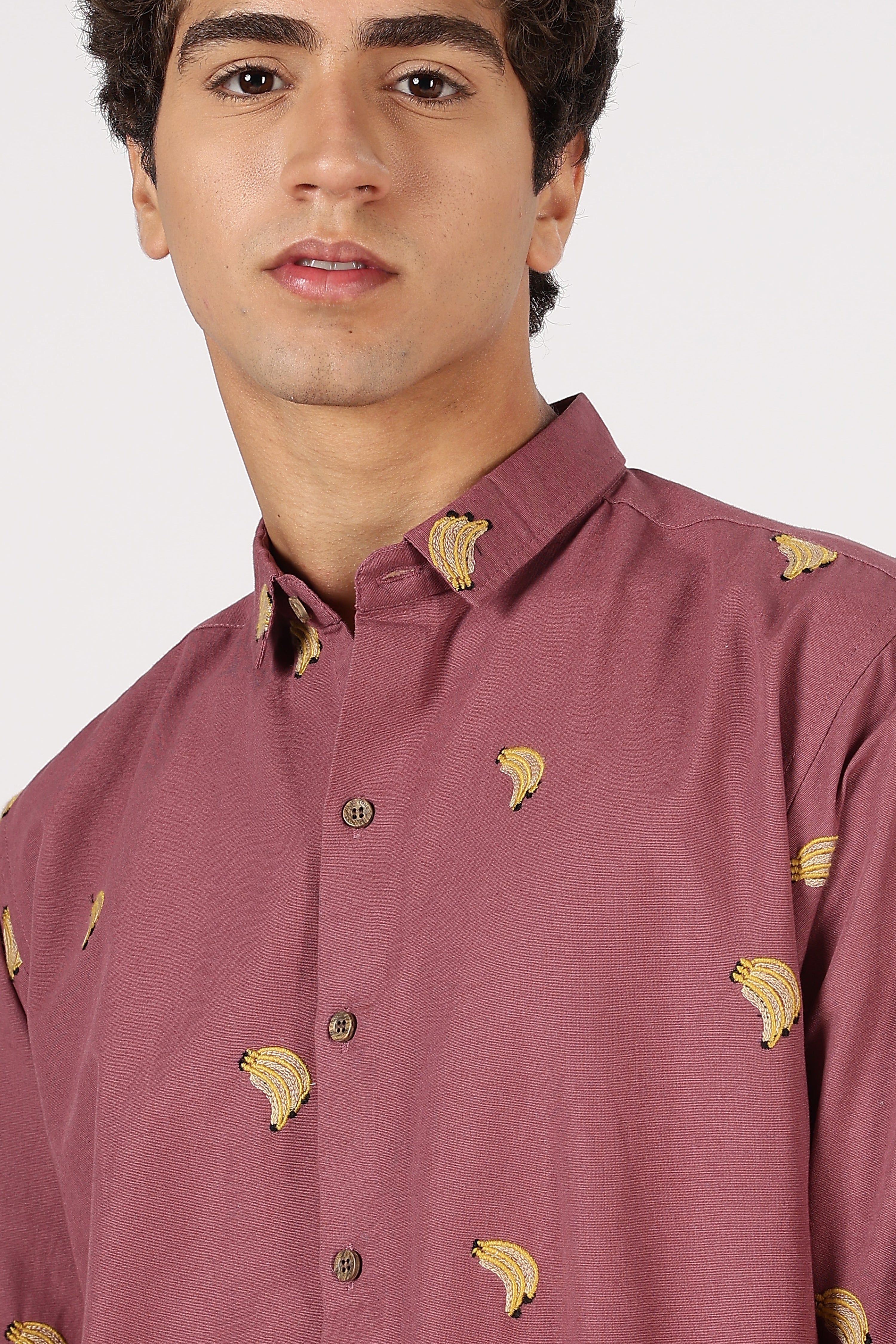 Berry Banana Motif Embroidered Shirt