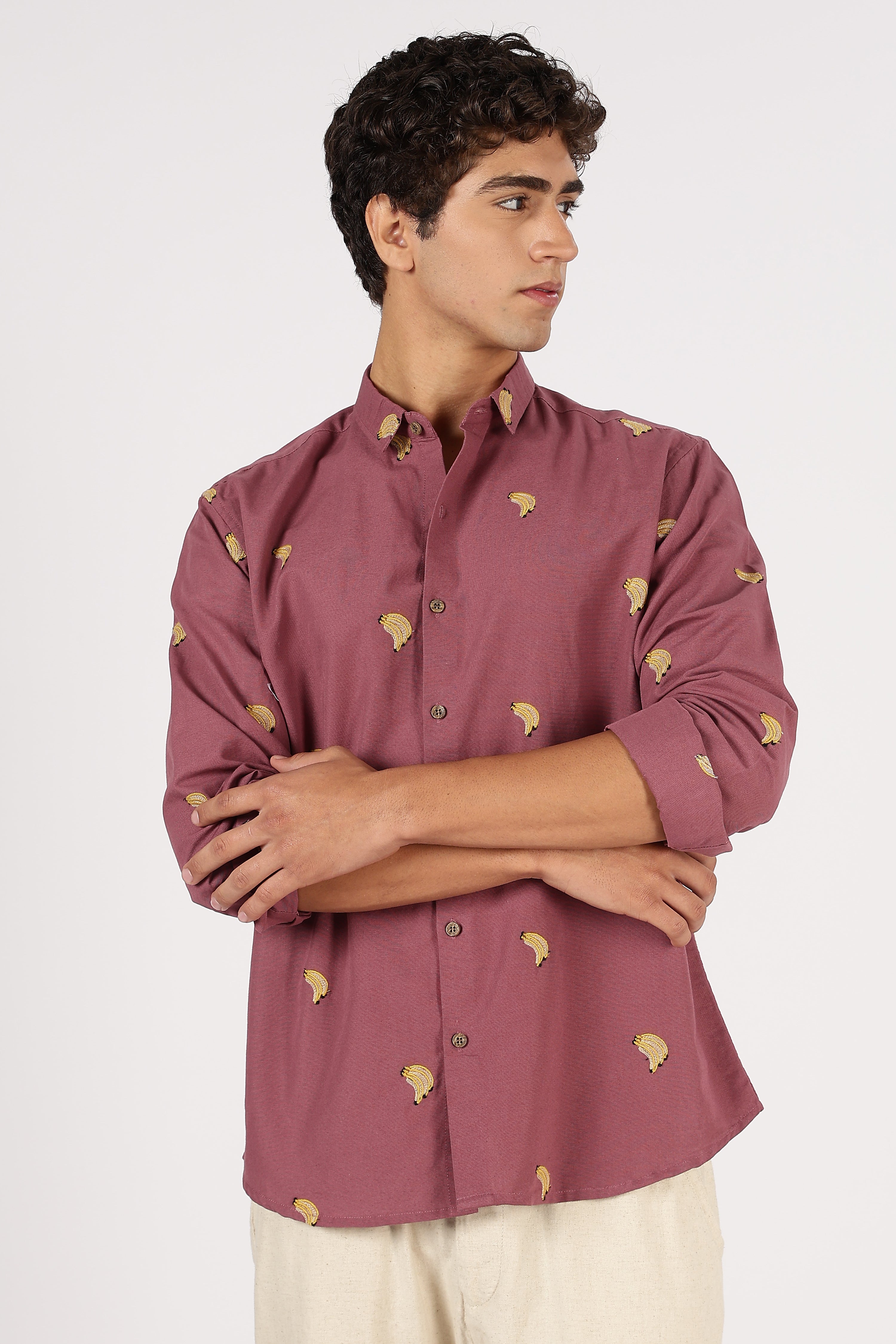 Berry Banana Motif Embroidered Shirt