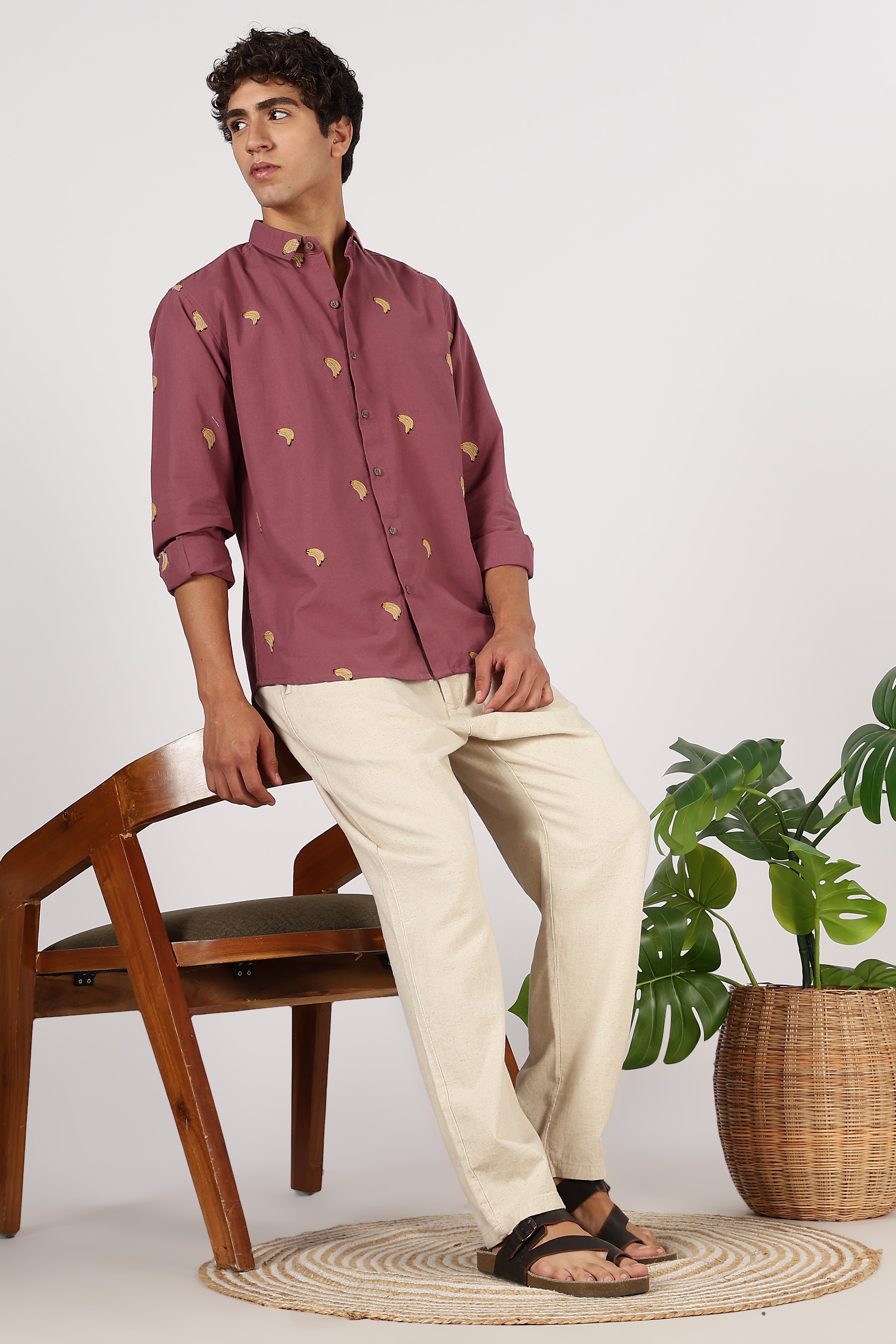 Berry Banana Motif Embroidered Shirt