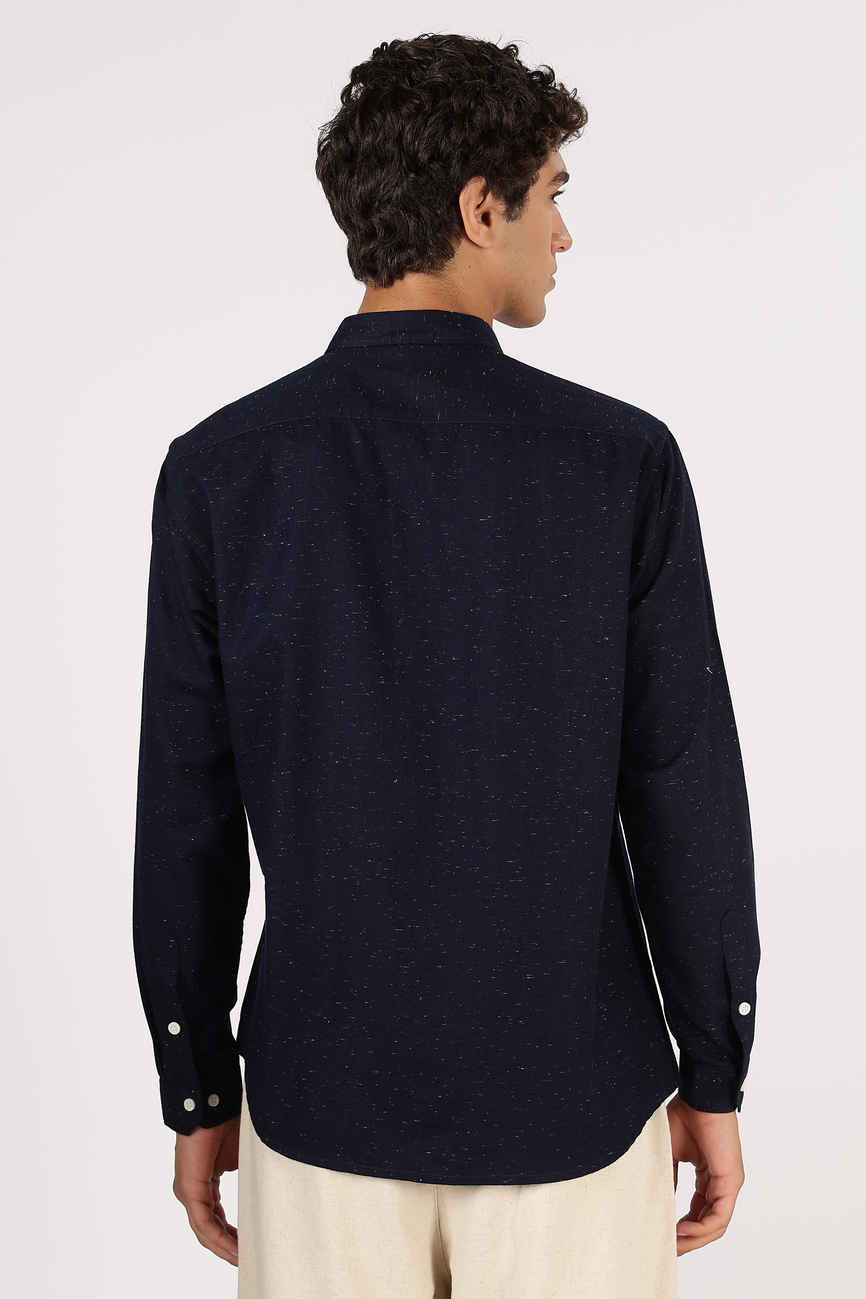 Ocean Glide Cotton Regular Fit Navy Embroidered Shirt