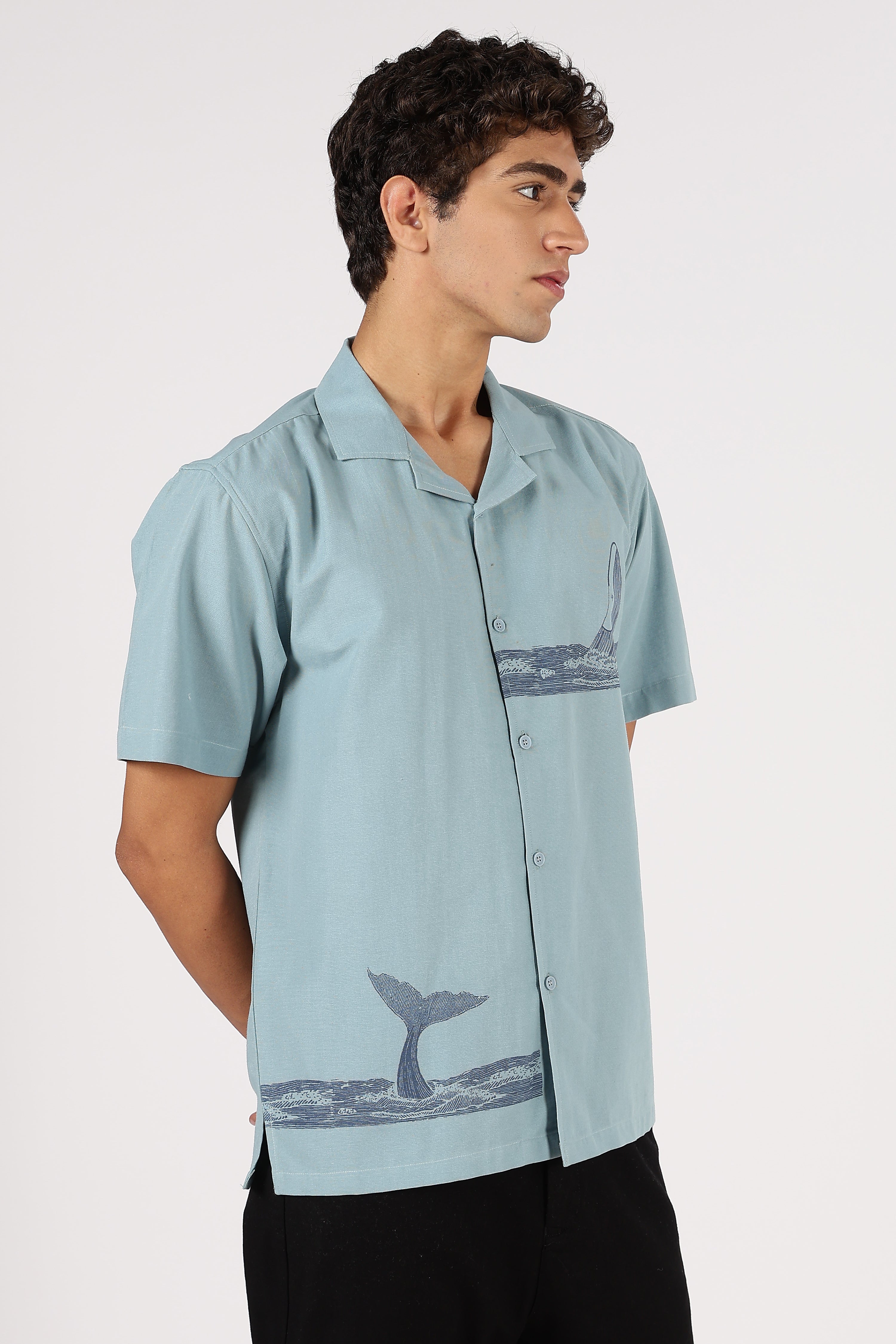 Seafoam Ocean Voyager Cotton Box Fit Sky Printed Shirt
