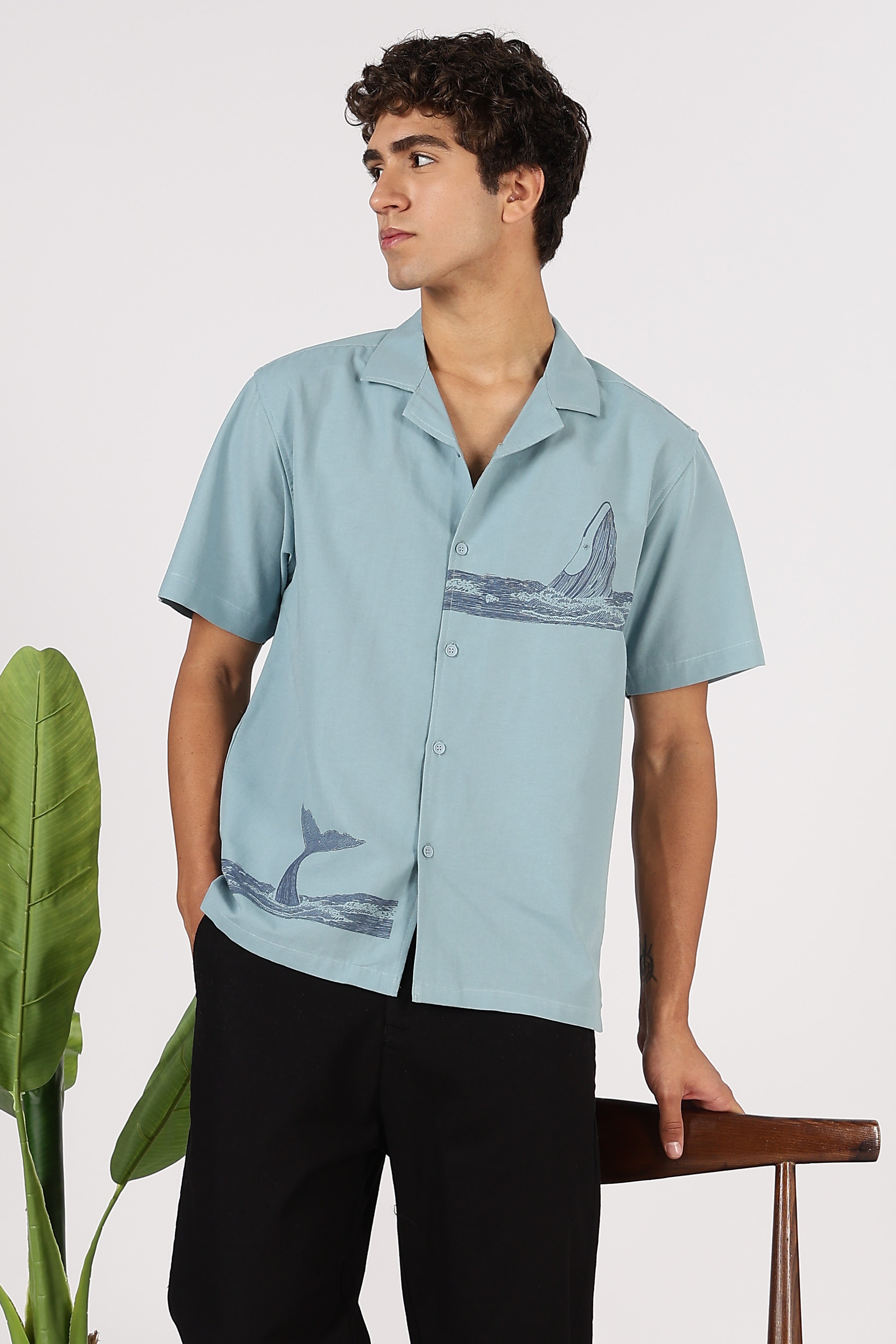 Seafoam Ocean Voyager Cotton Box Fit Sky Printed Shirt