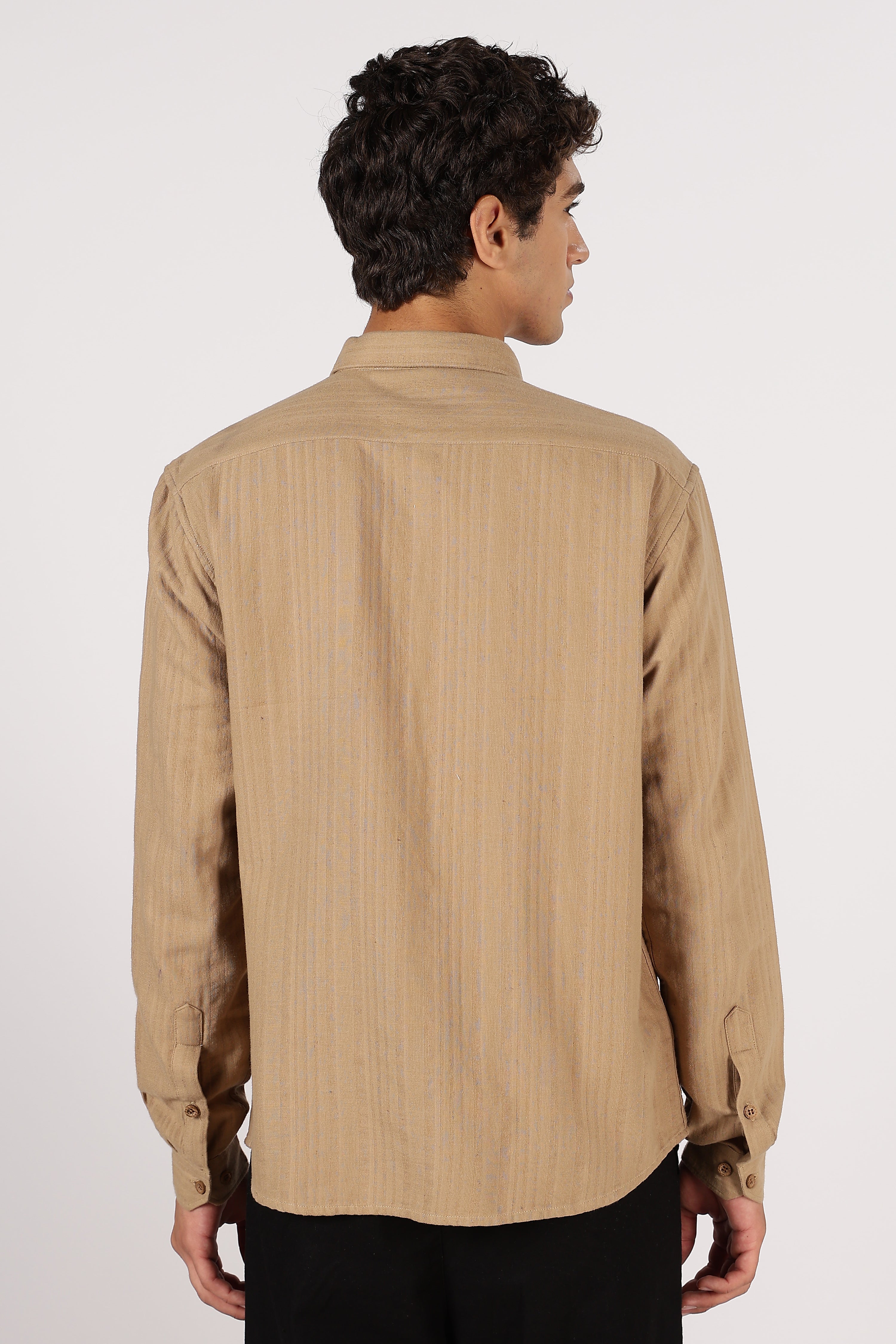Palm Drive Scenic Cotton Regular Fit Brown Striped Shirt