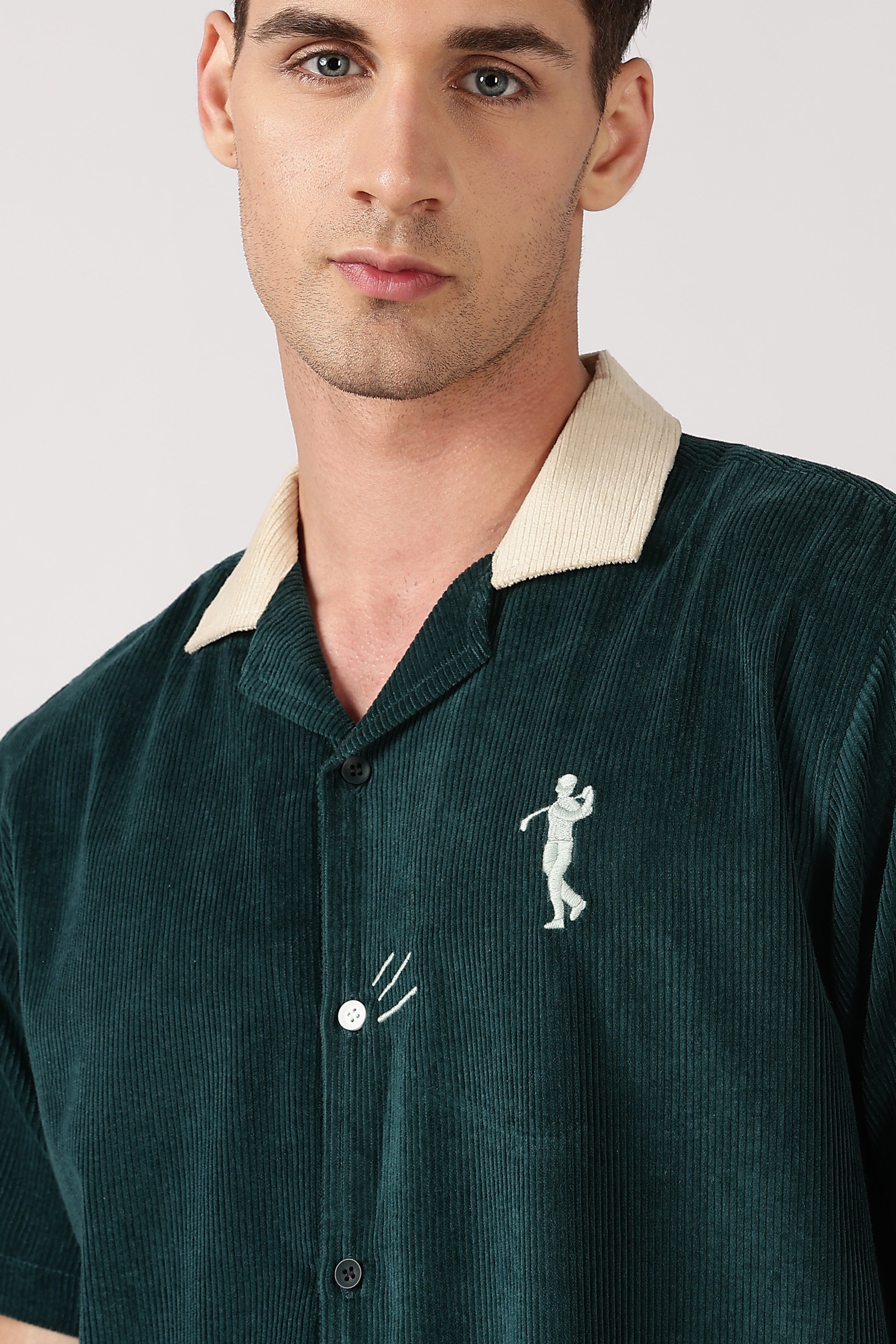 Fairway Flag Cotton Corduroy Box Fit Mint Green Embroidered Shirt