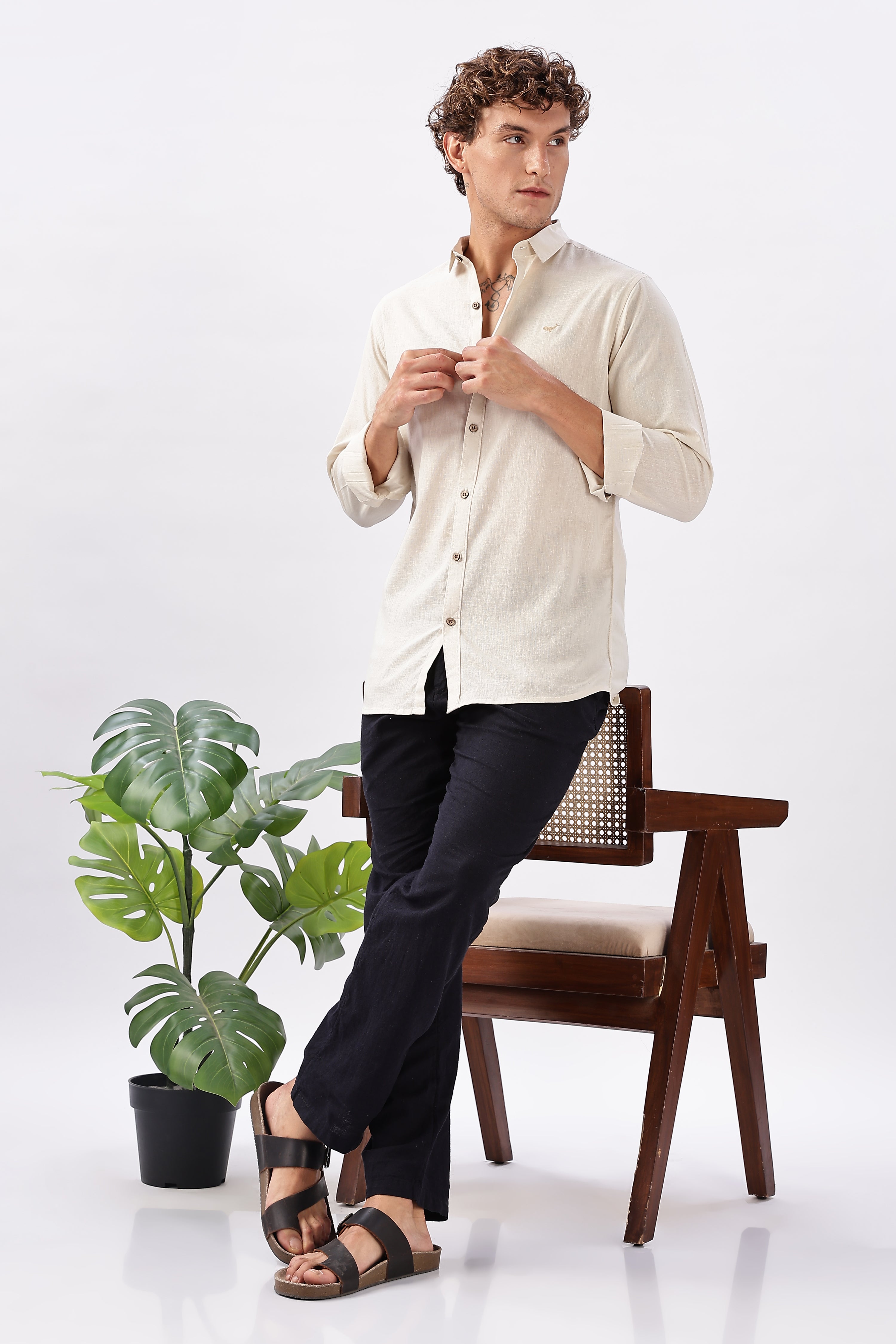 Brussels Beige Cotton-Linen Essential Shirt
