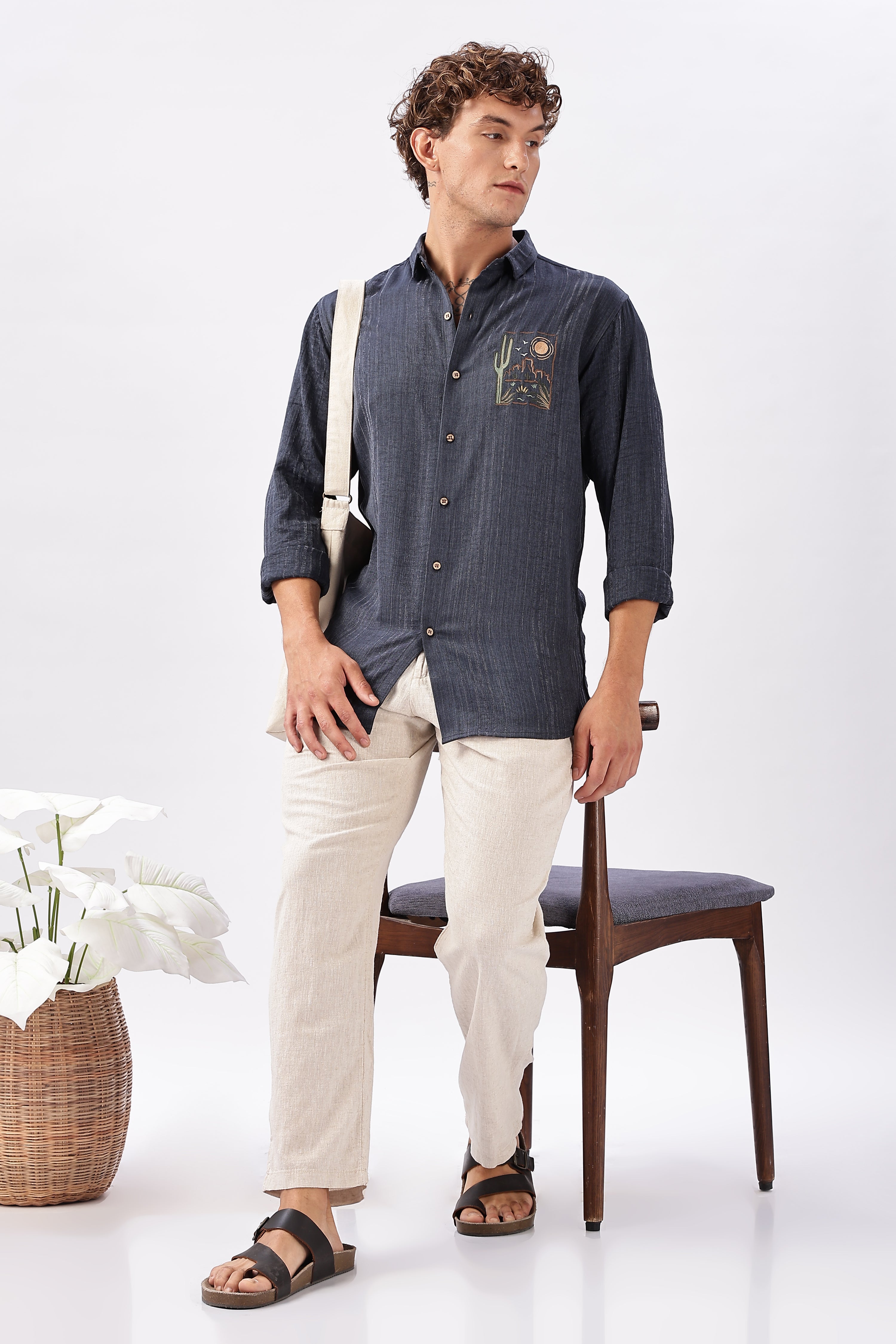 Midnight Mesa Embroidered Indigo Stripe Shirt