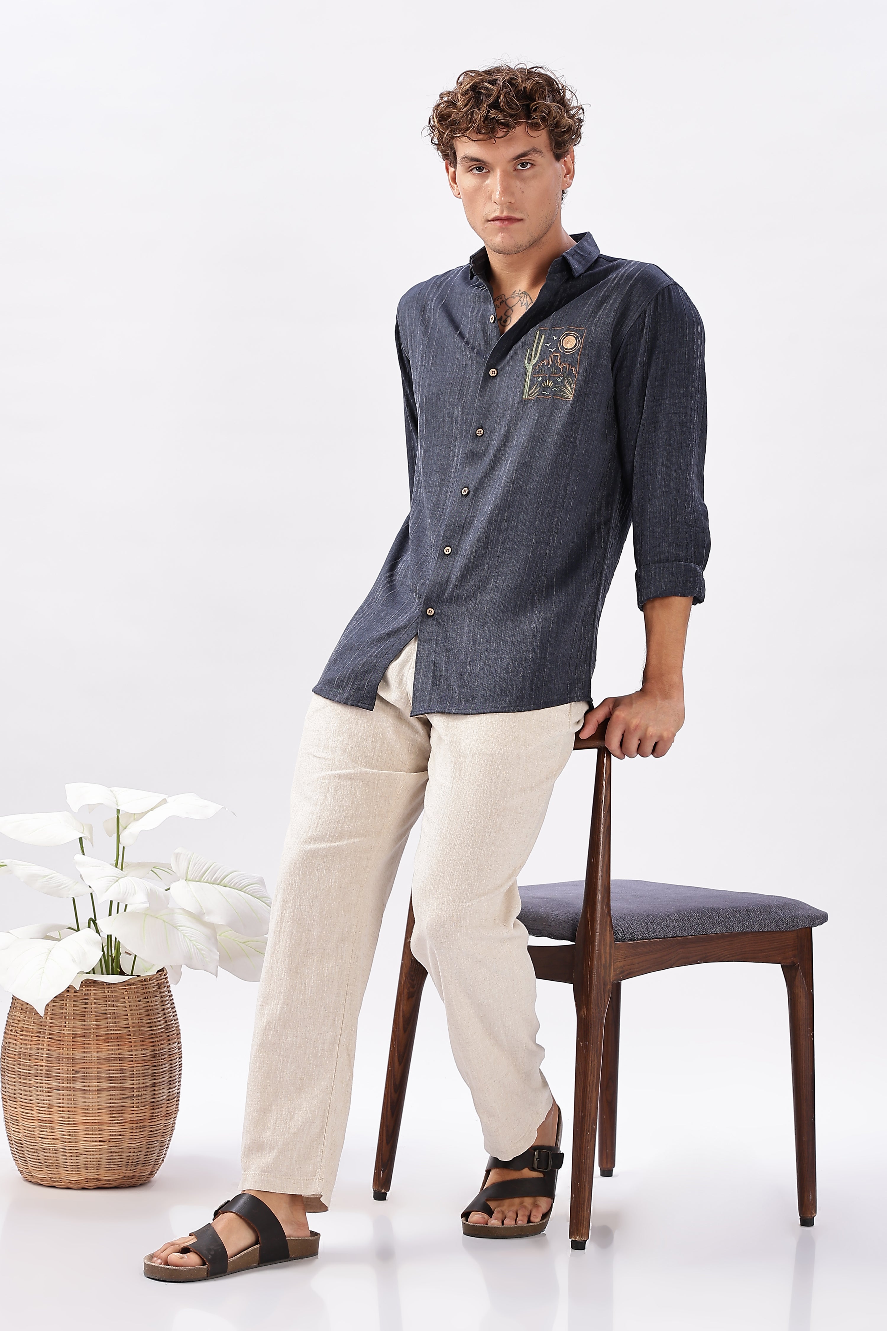 Midnight Mesa Embroidered Indigo Stripe Shirt