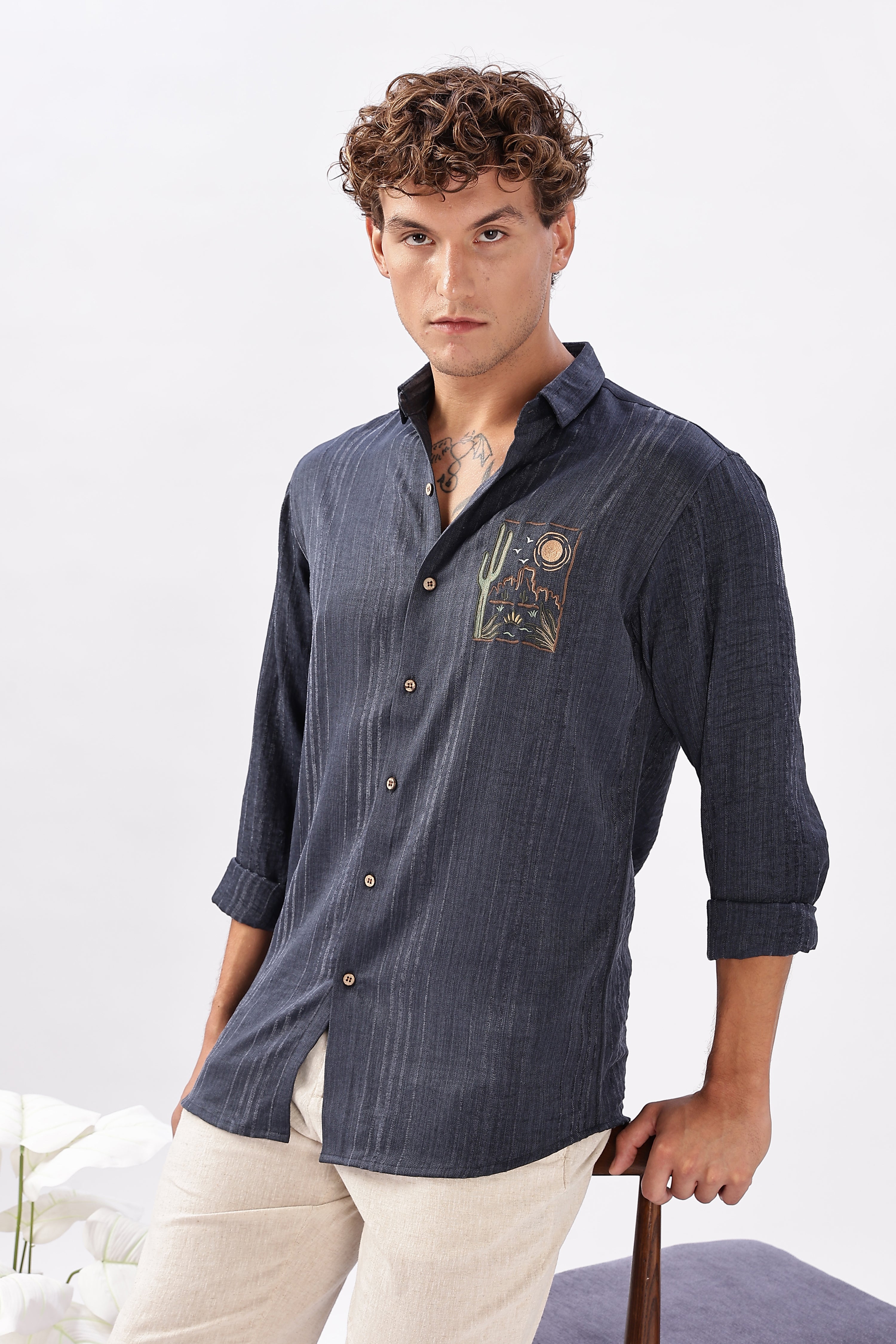 Midnight Mesa Embroidered Indigo Stripe Shirt
