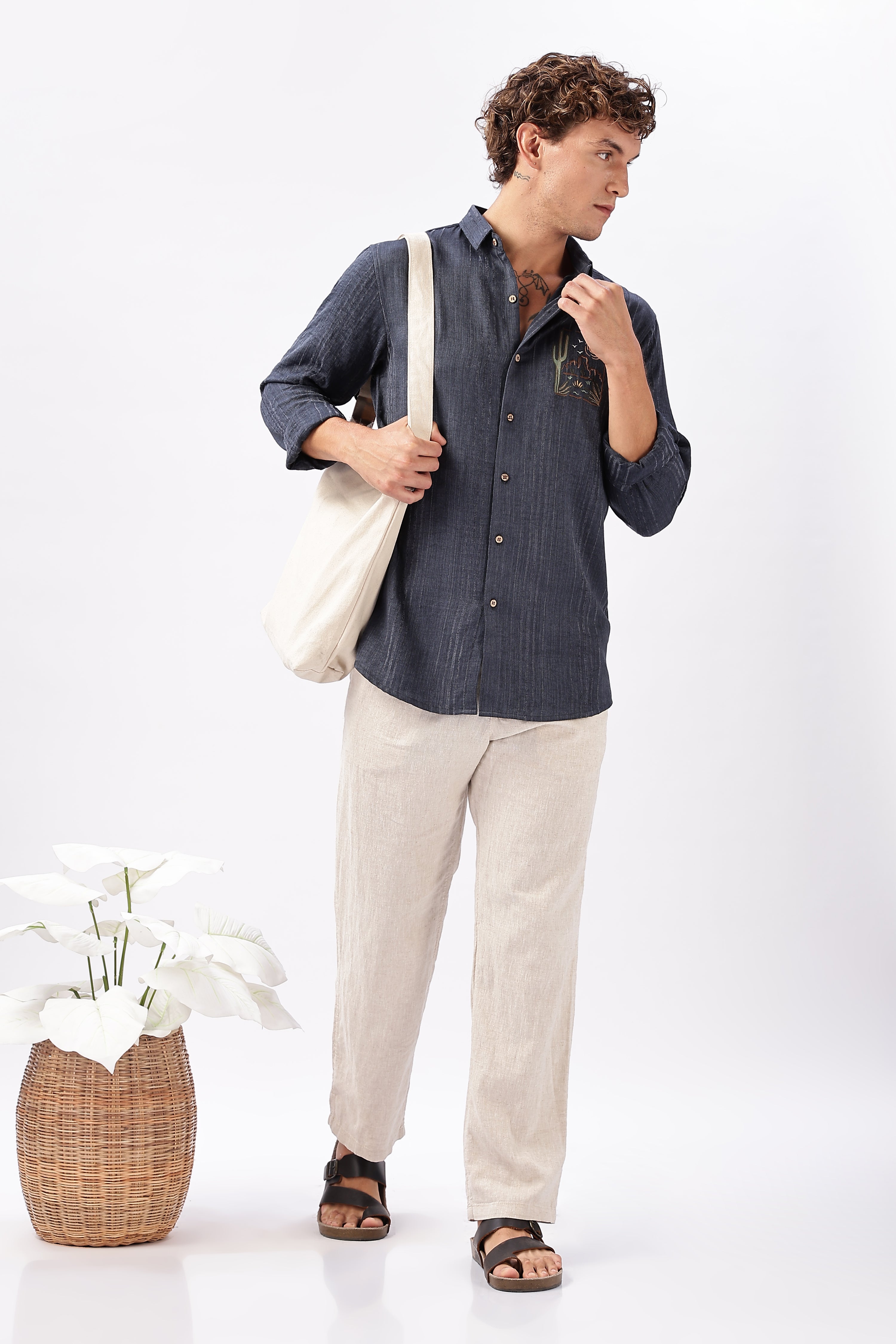 Midnight Mesa Embroidered Indigo Stripe Shirt