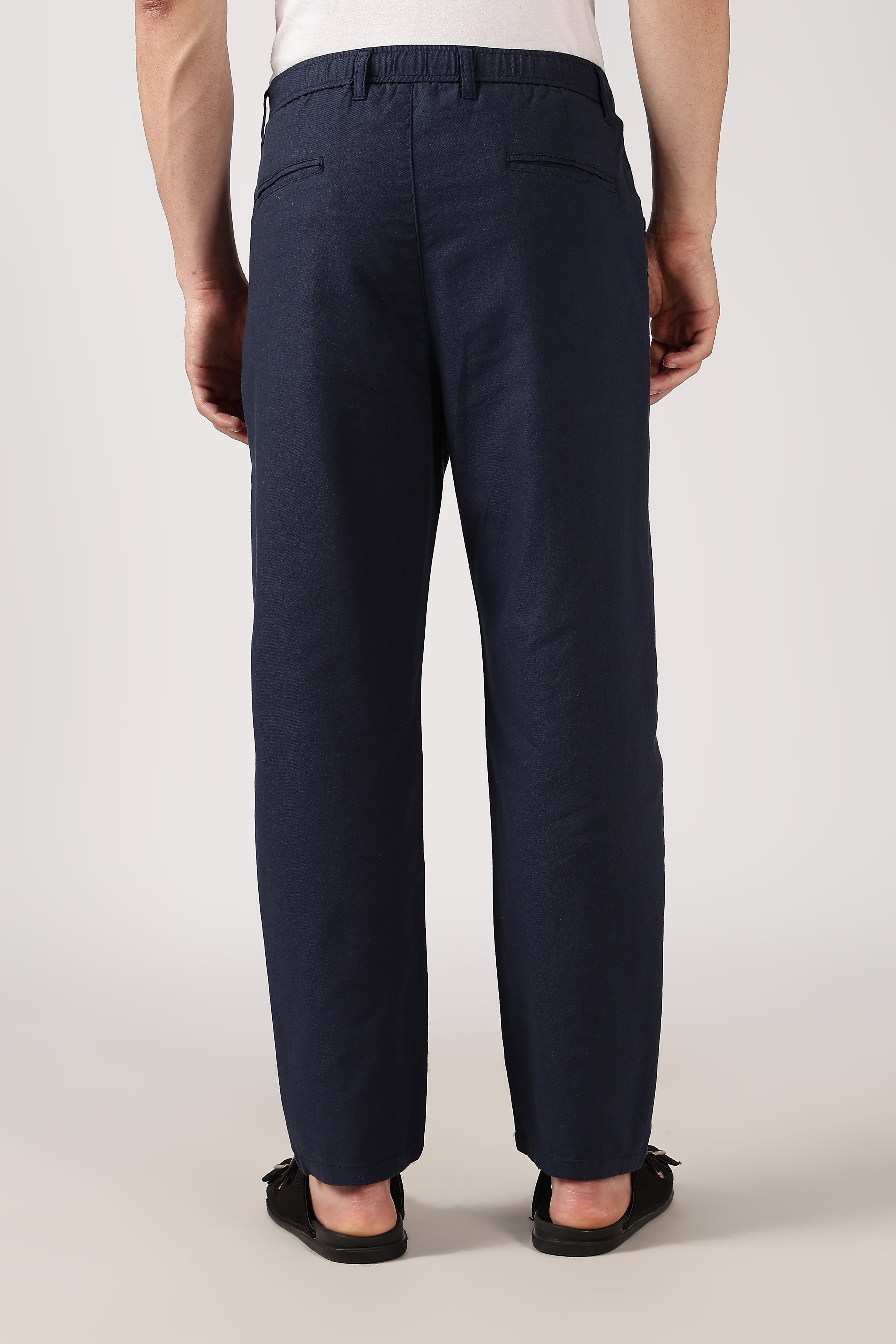 Linen-style 100% Cotton Relaxed Fit Navy Blue Pant