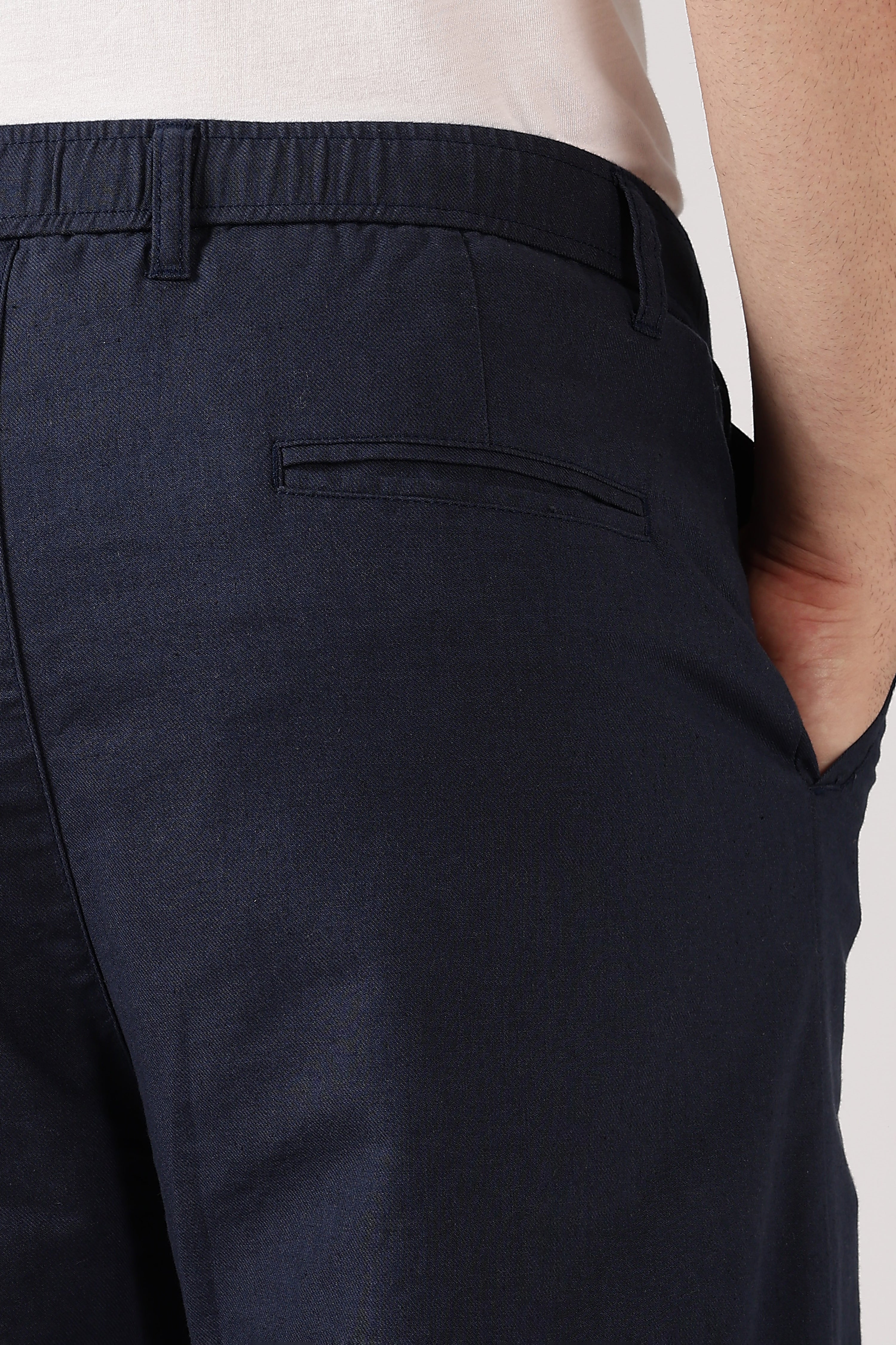 Linen-style 100% Cotton Relaxed Fit Navy Blue Pant