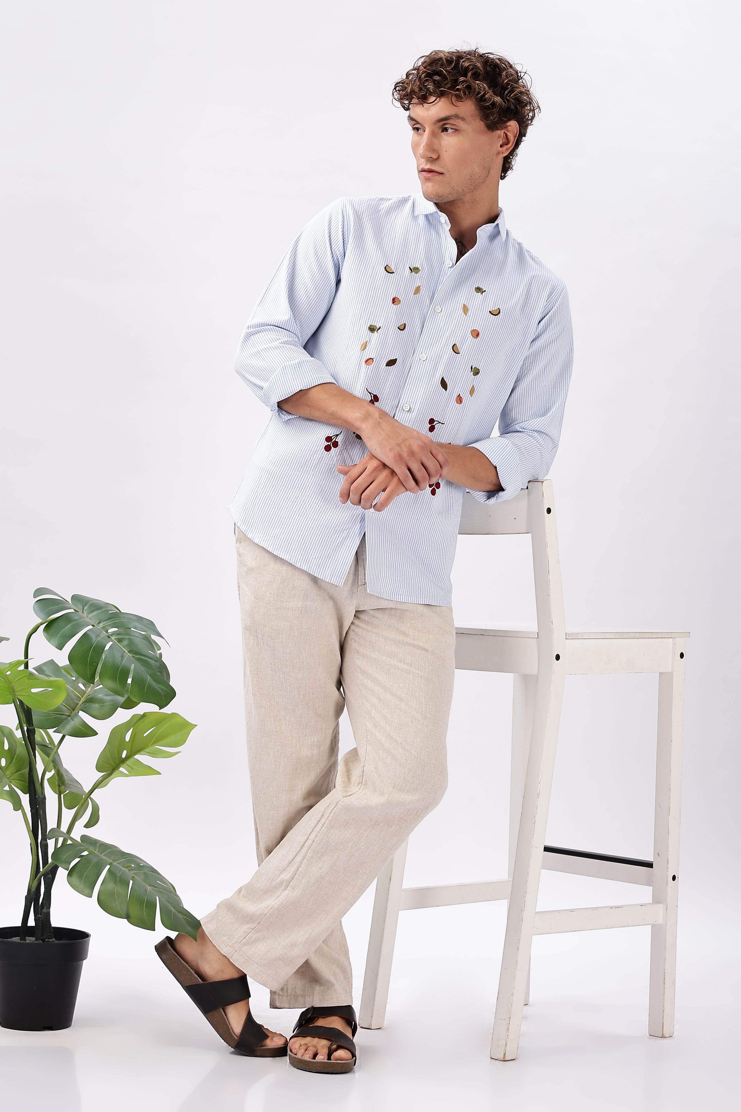 Blue Haven Botanical Embroidery Shirt