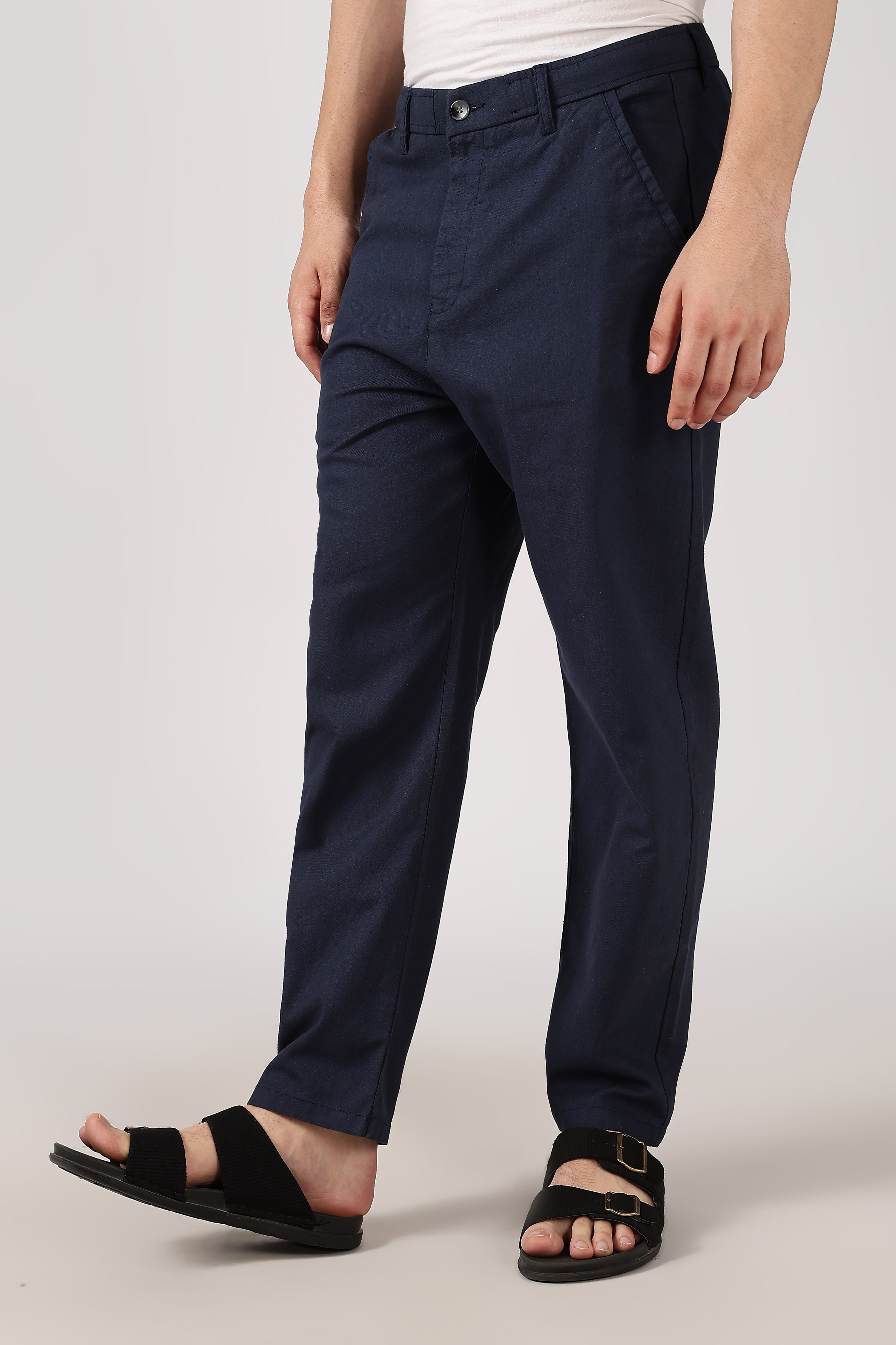 Linen-style 100% Cotton Relaxed Fit Navy Blue Pant