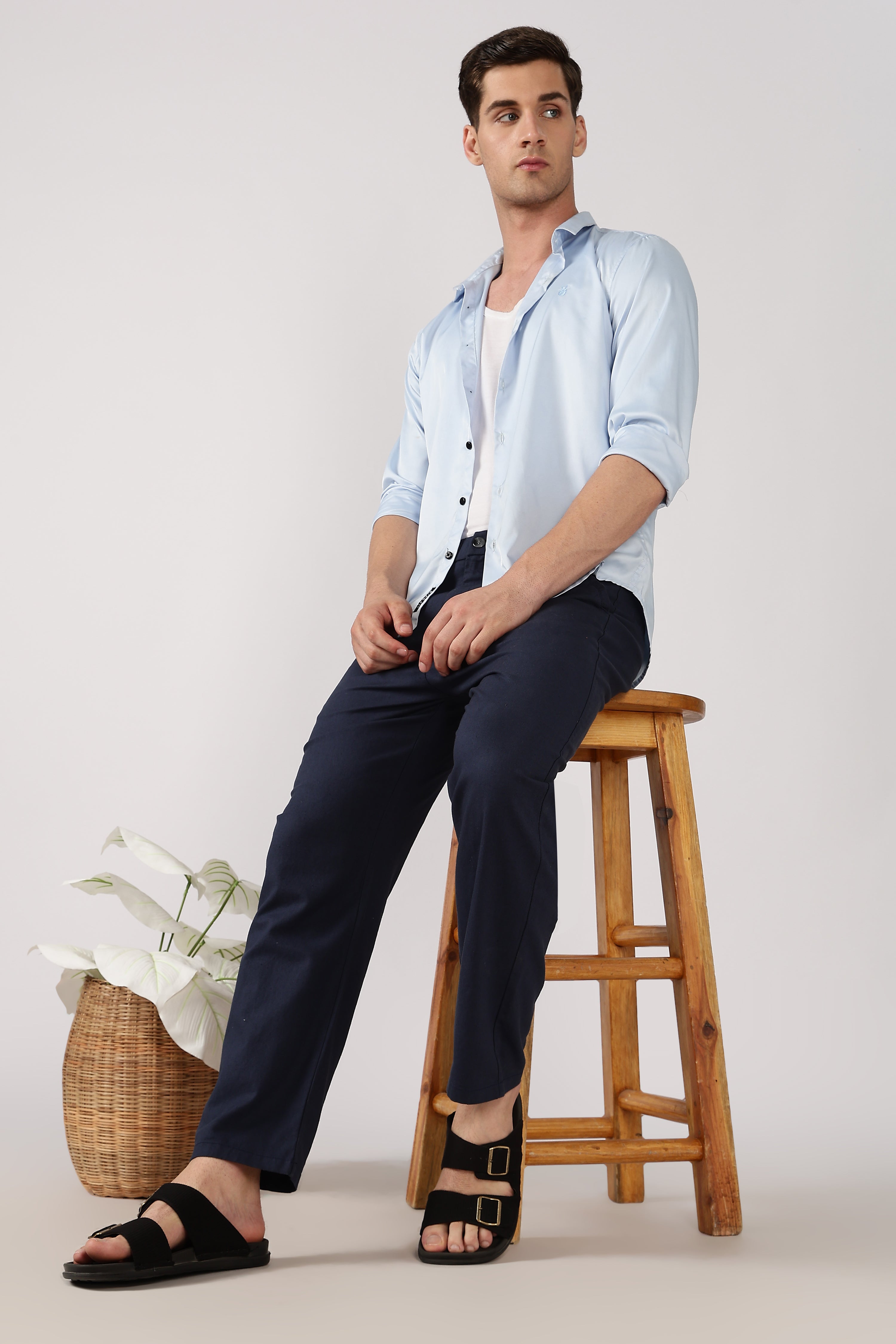 Linen-style 100% Cotton Relaxed Fit Navy Blue Pant